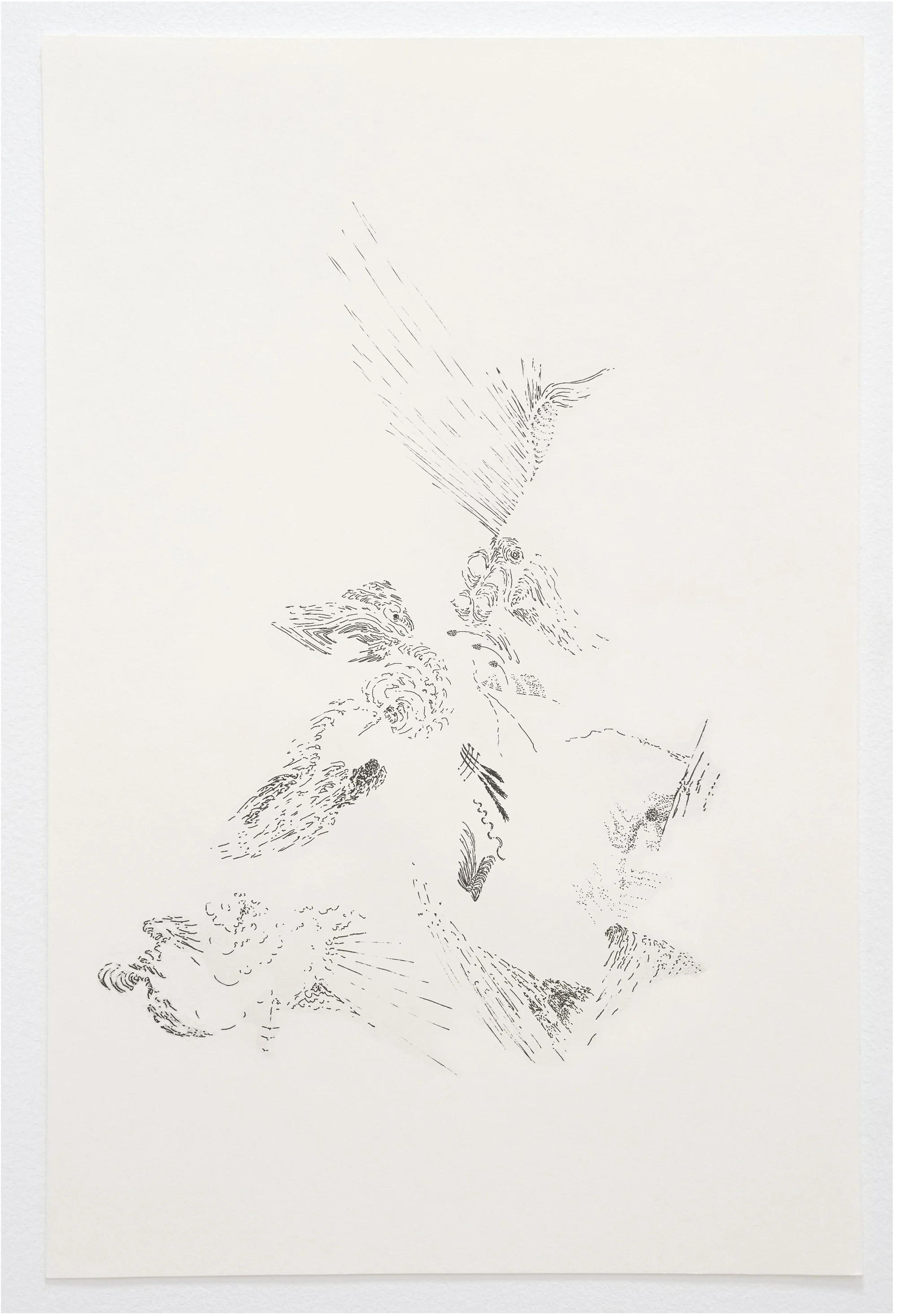  Arcane Hyperboreal Cetaceans. 2026. Ink on Strathmore cream drawing paper. 18 × 36 inches.  