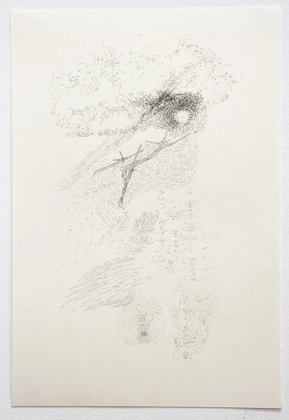  the field. 2025. Ink on Strathmore cream drawing paper. 12 × 18 inches. Private collection.  