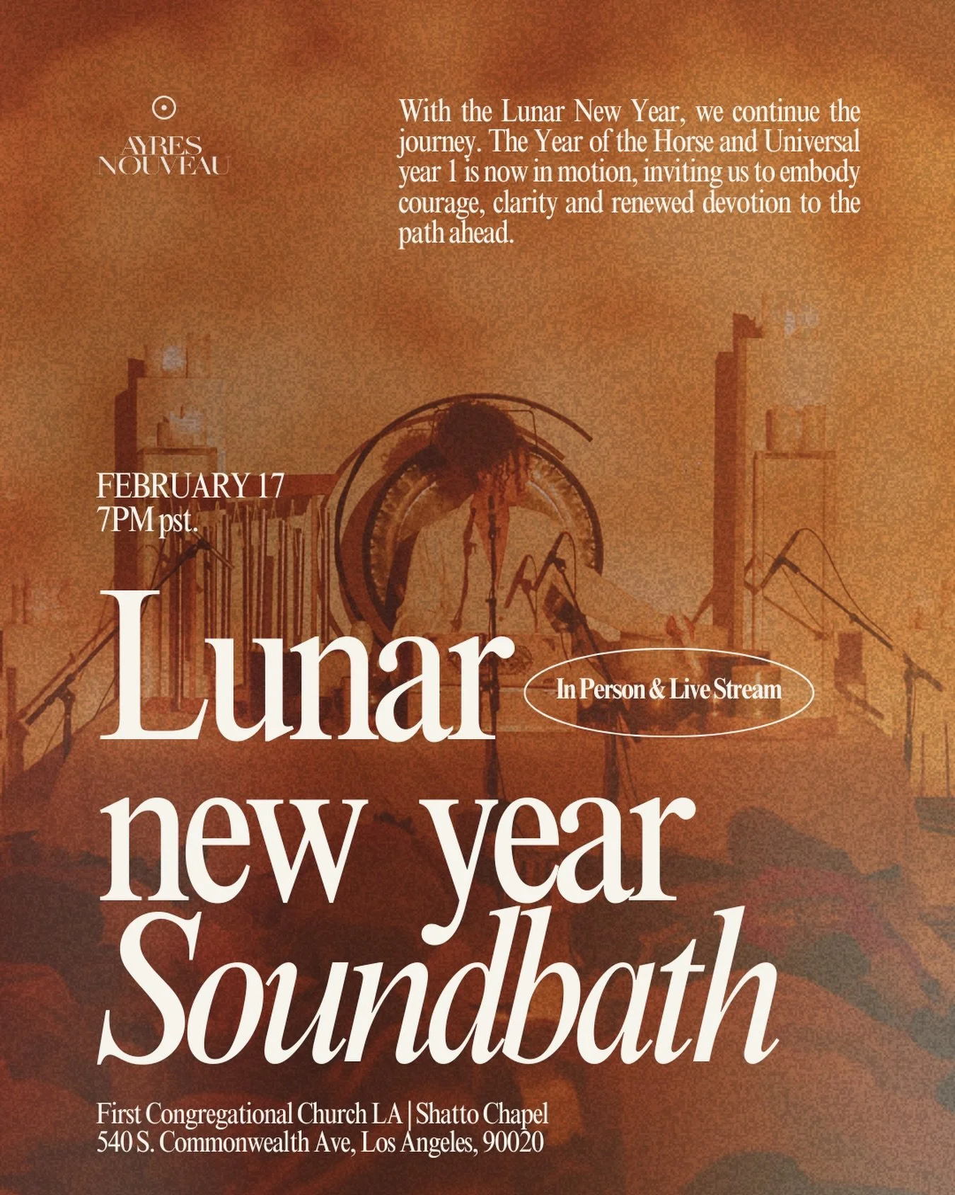 Our next gathering is here 
On February 17, we come together to welcome the Lunar New Year, in person and live-streamed for the first time.

We&rsquo;ll be gathering in a new space: Shatto Chapel at FCC of Los Angeles, a sacred, intimate setting with