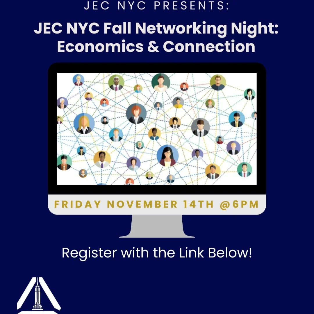 Join us on Friday, November 14th from 6:00&ndash;6:45 PM for a virtual evening of conversation, networking, and connection with fellow JEC members and our student leaders. The event will include discussion prompts, interactive games, and icebreakers 