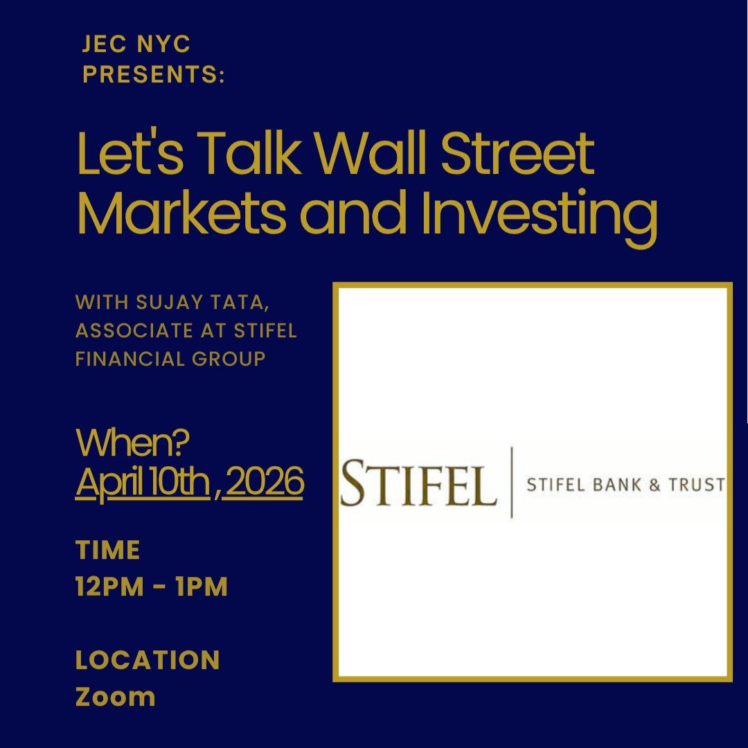 JEC NYC presents a virtual session with Sujay Tata this Sunday at 12 PM, offering insights into breaking into the financial services industry, equity research, and the role of data science in finance. This is a valuable opportunity to learn from a yo