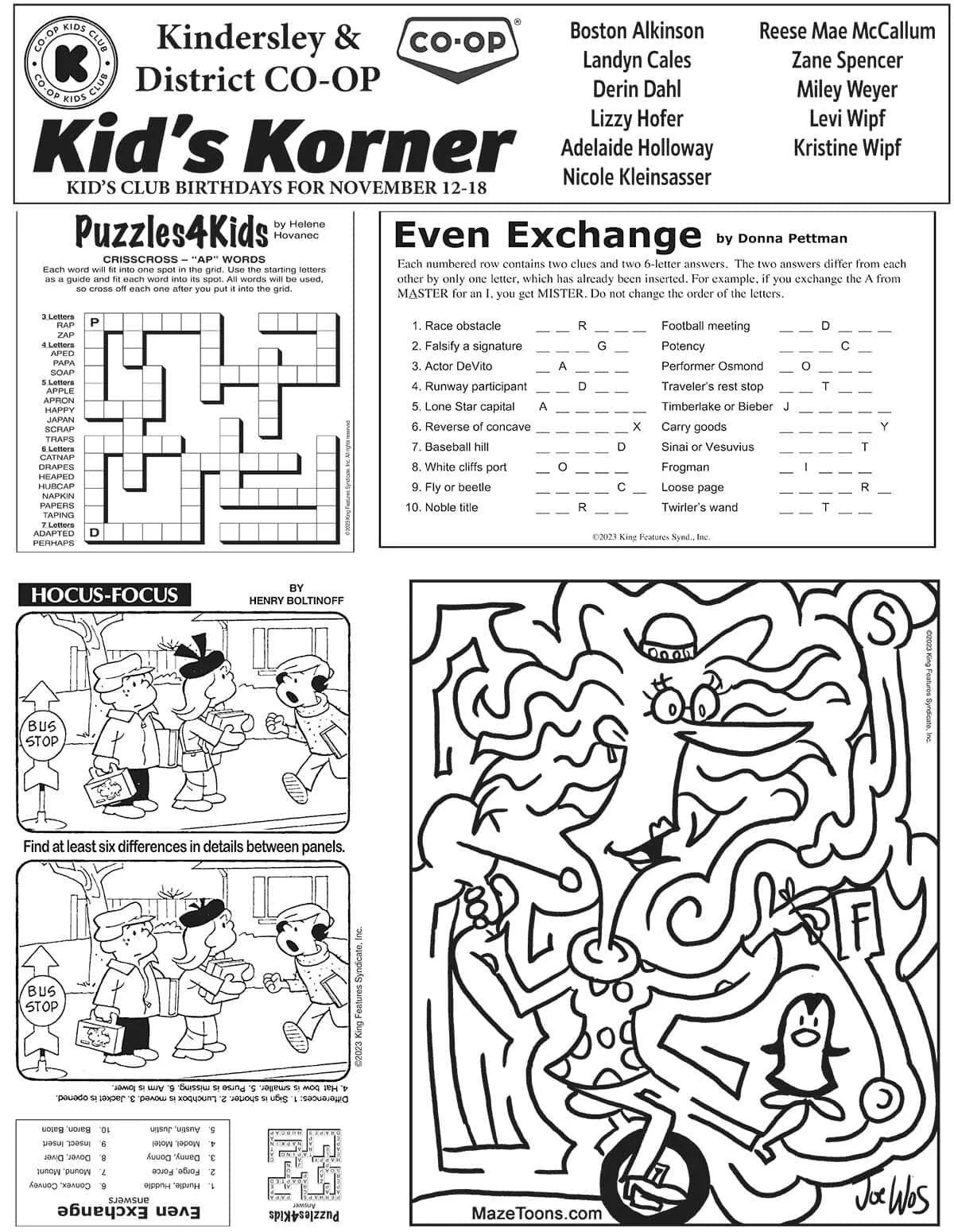 Co-op Kid's Korner, Nov 9