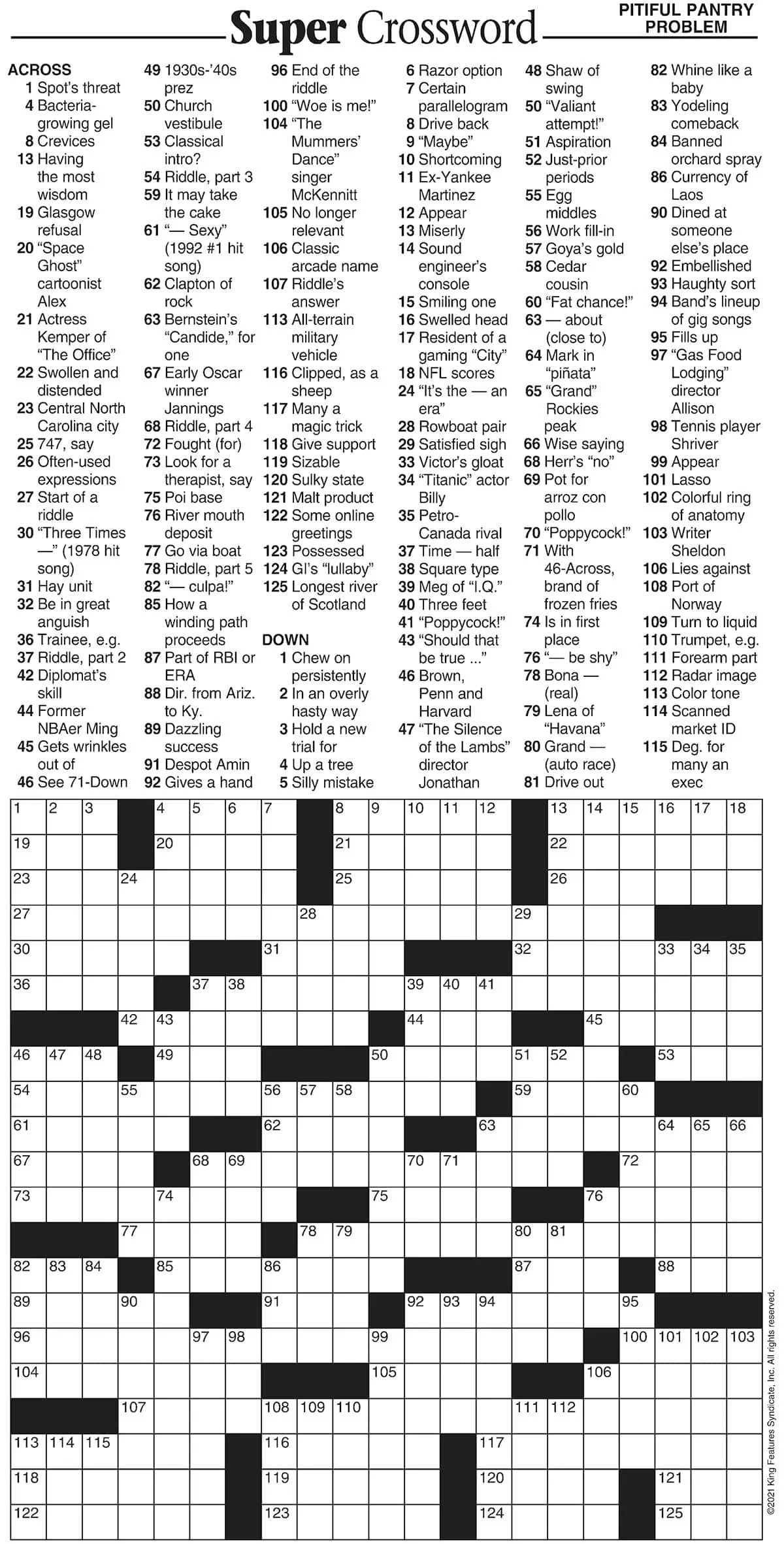 Super Crossword: Pitiful Pantry Problem