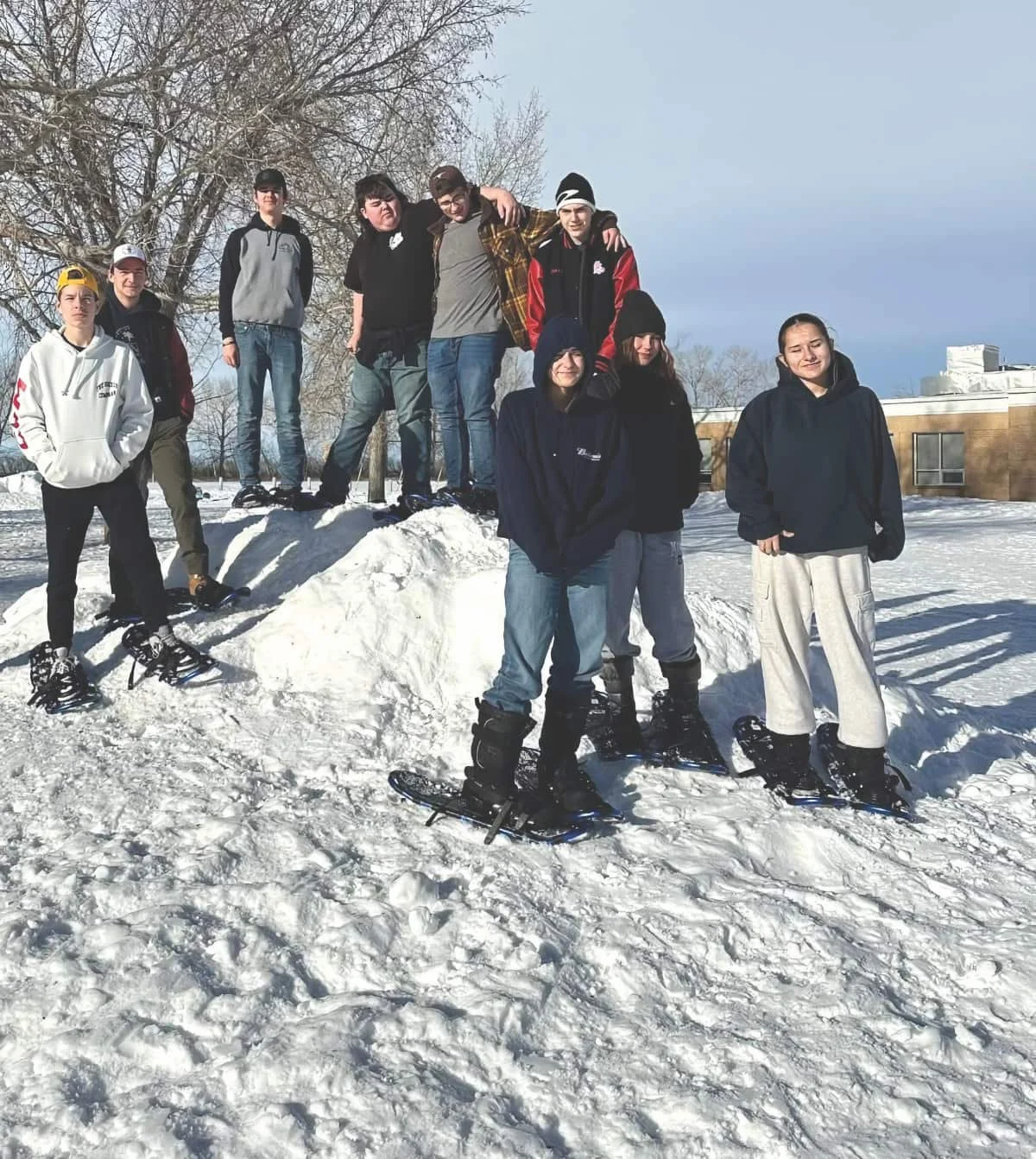 Students at Westcliffe Composite School strap on snowshoes