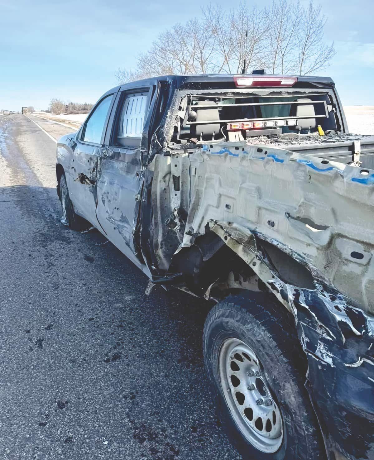 Semi strikes RCMP cruiser during Highway 1 traffic stop near Grand Coulee