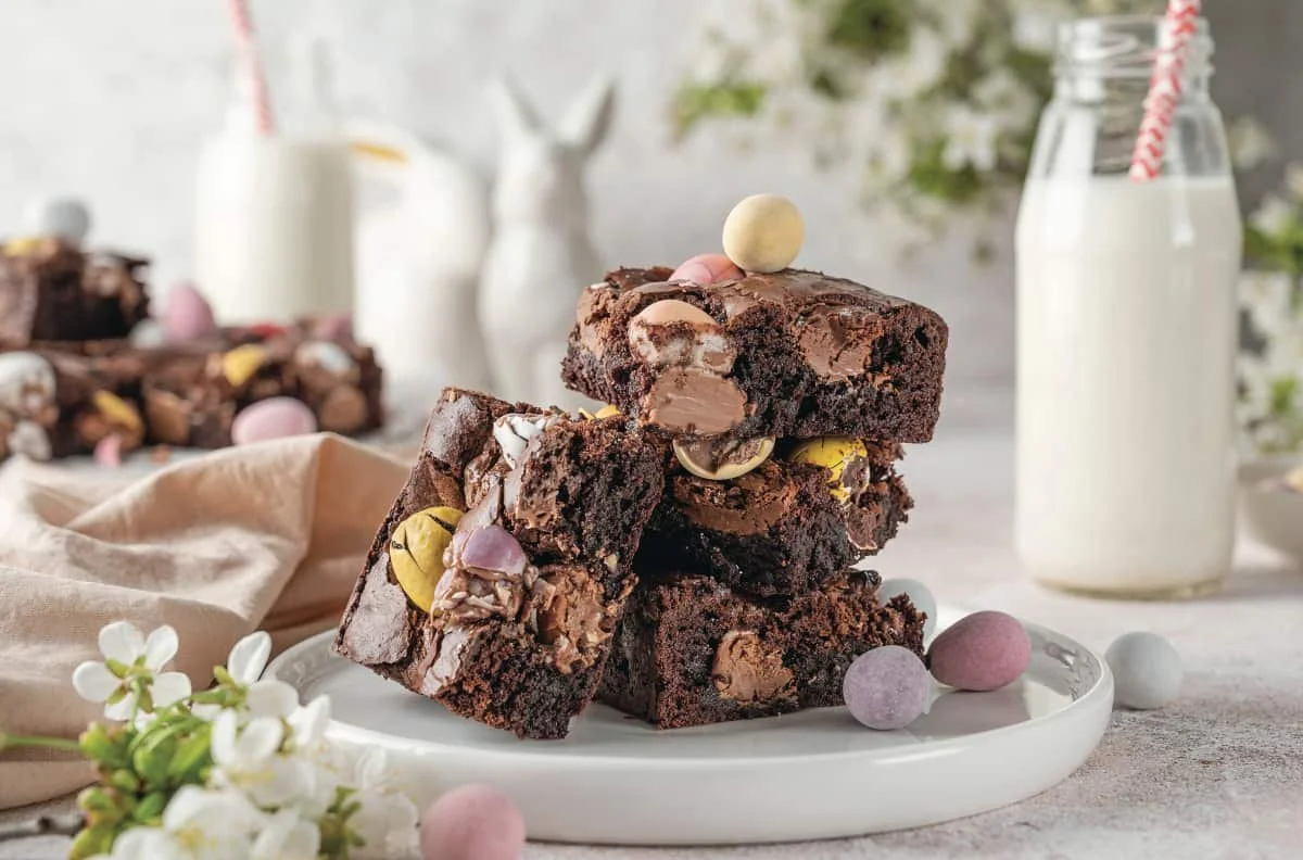 Brownies with mini chocolate Easter eggs
