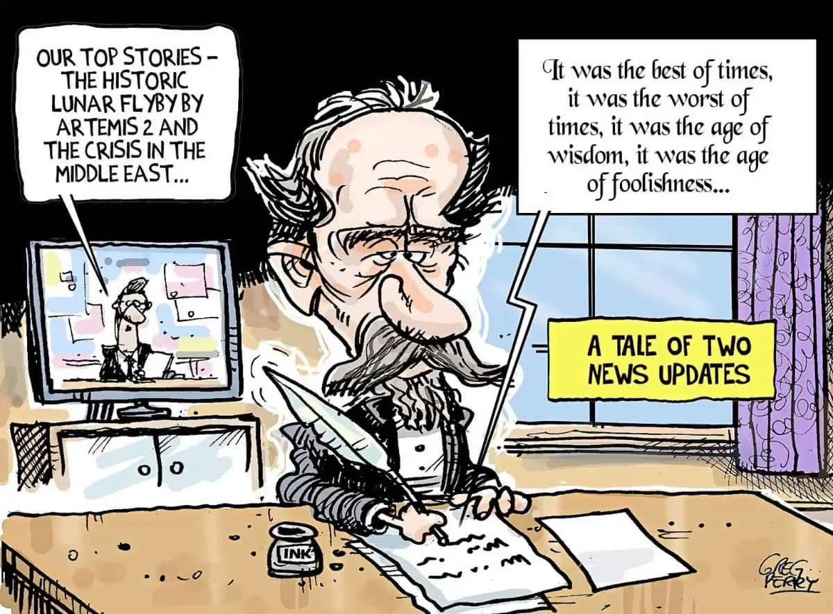 Editorial Cartoon: Tale of Two News Updates