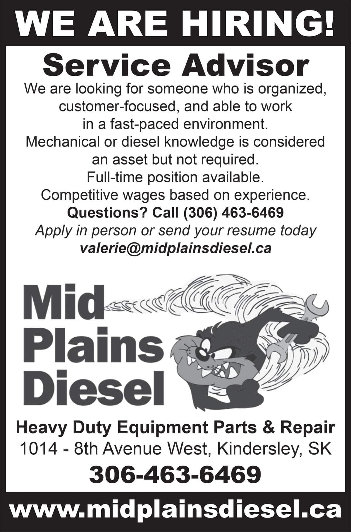 Mid Plains Diesel: WE ARE HIRING! Service Advisor