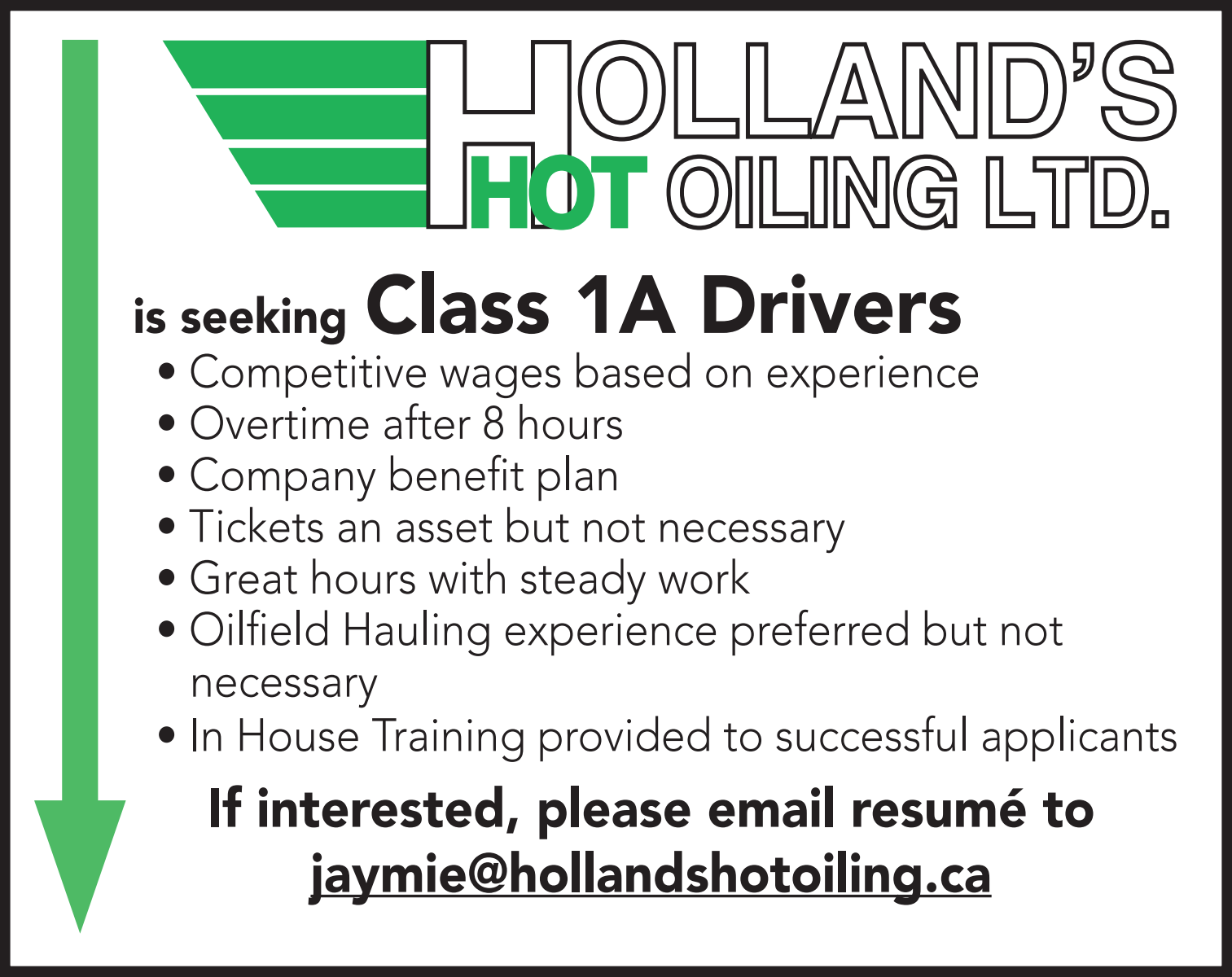 Hollands Hot Oiling Ltd. - Class 1A Drivers