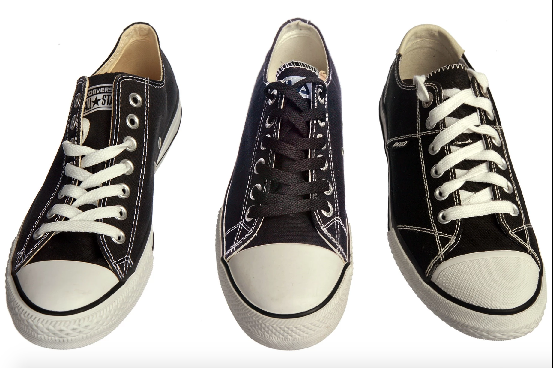 From left, a Converse All Star shoe and shoes from Fila and Bobs.