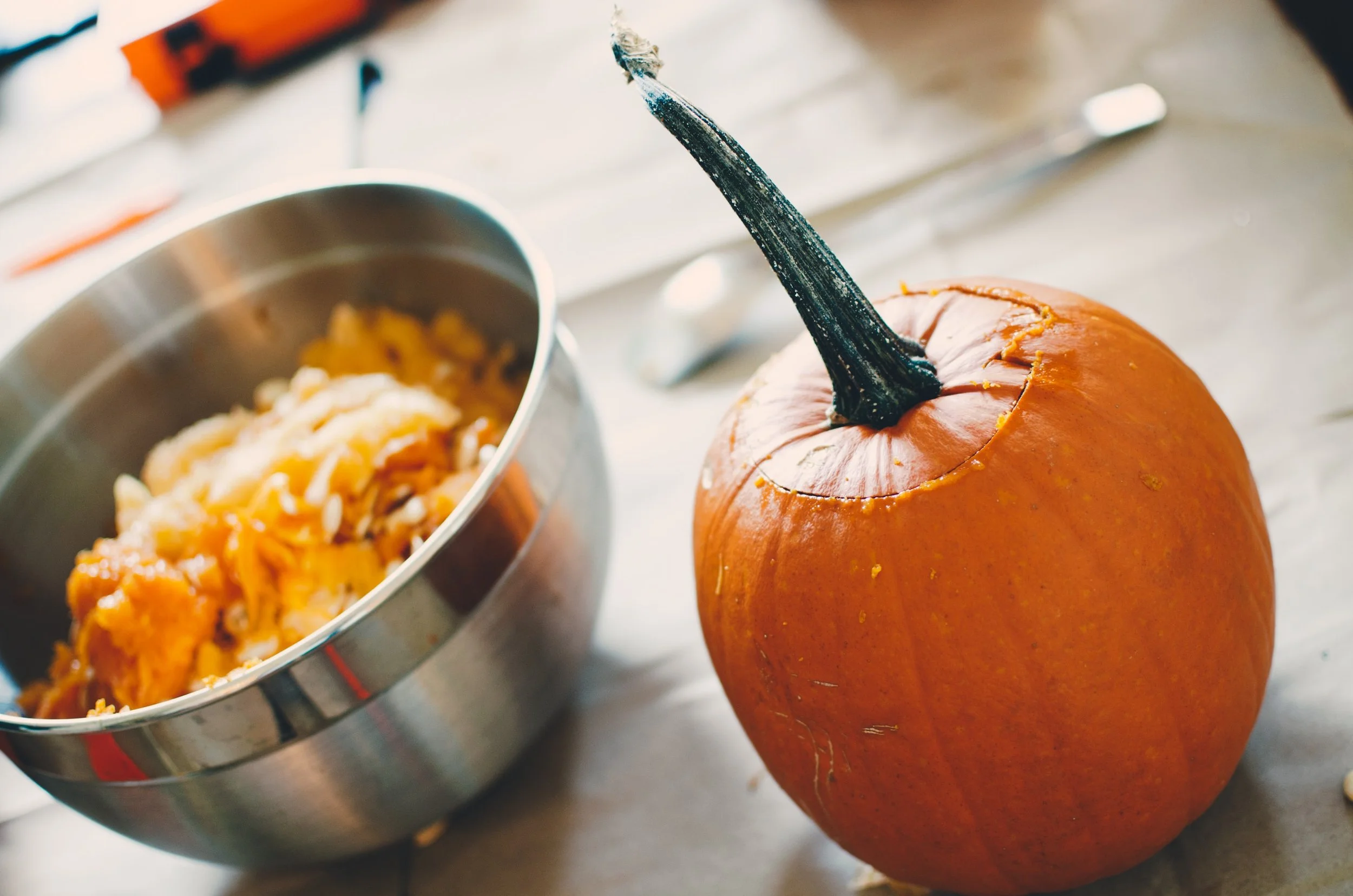 Carving a pumpkin
