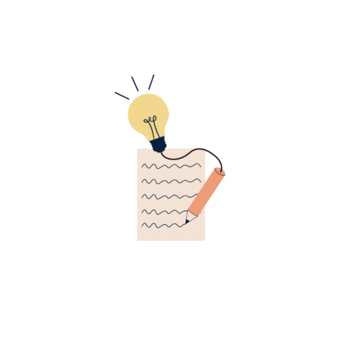 lightbulb on connected to a pencil writing on paper