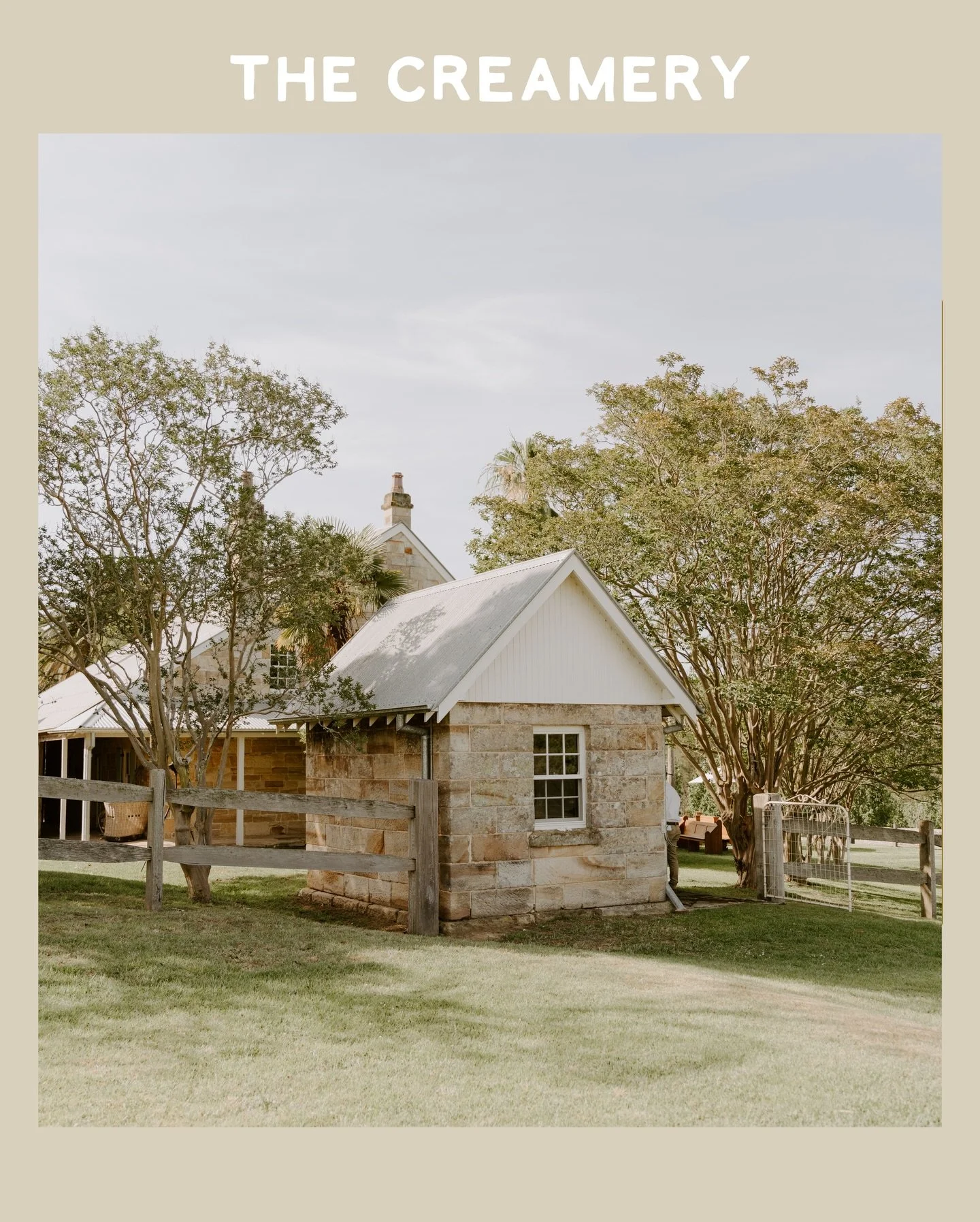 THE CREAMERY 

This beautiful little space is the perfect spot for your wedding photography. Inside is lovely and intimate, with a sink, full length mirror and desk (filled with complimentary emergency supplies), along with a velvet armchair for you 