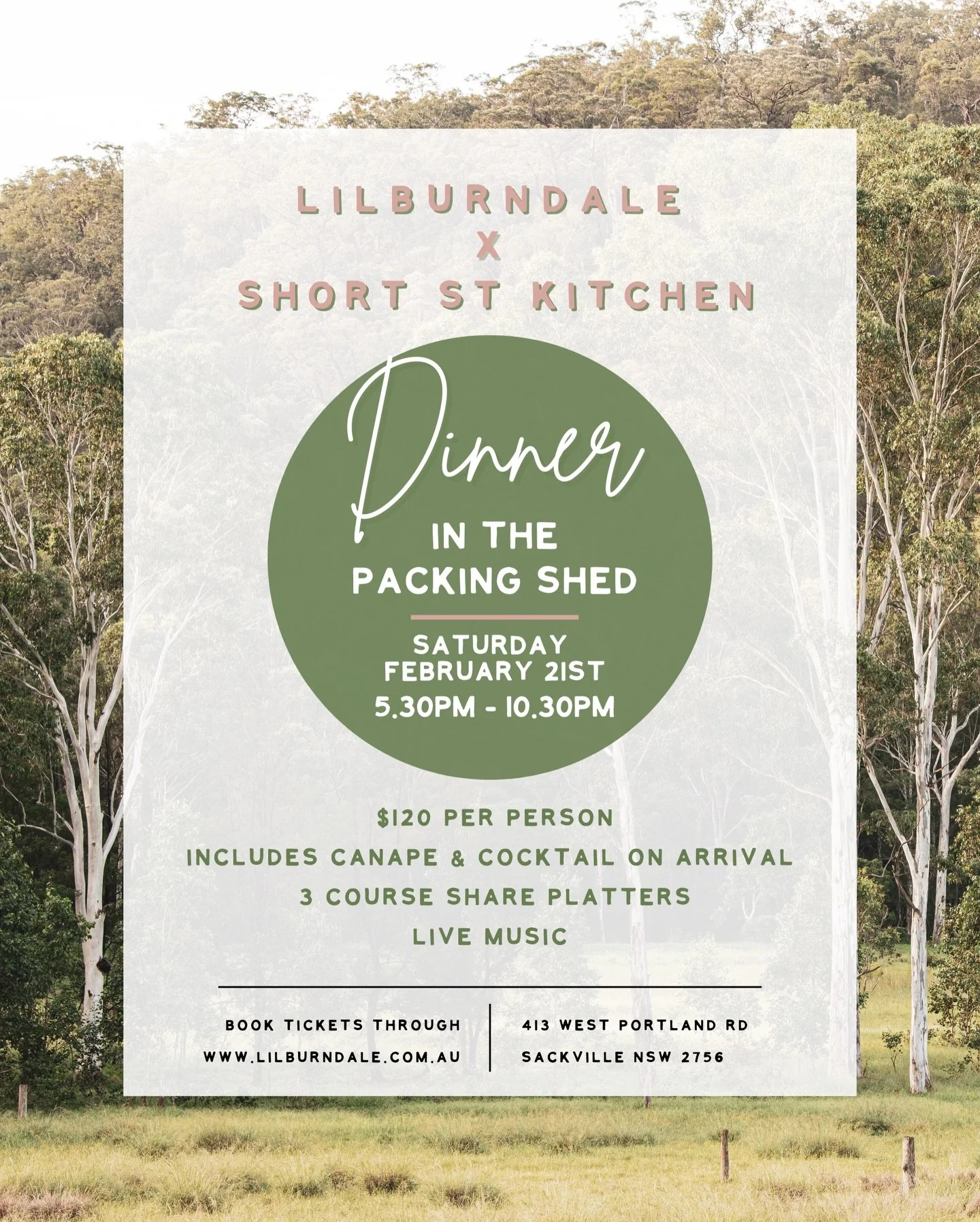 DINNER IN THE PACKING SHED 🍽✨ 
Tickets sales close next Monday night!
Calling all Hawkesbury locals, foodies, and wedding lovers &ndash; this is your night!
Join us for an unforgettable evening at Lilburndale, featuring a mouthwatering share platter