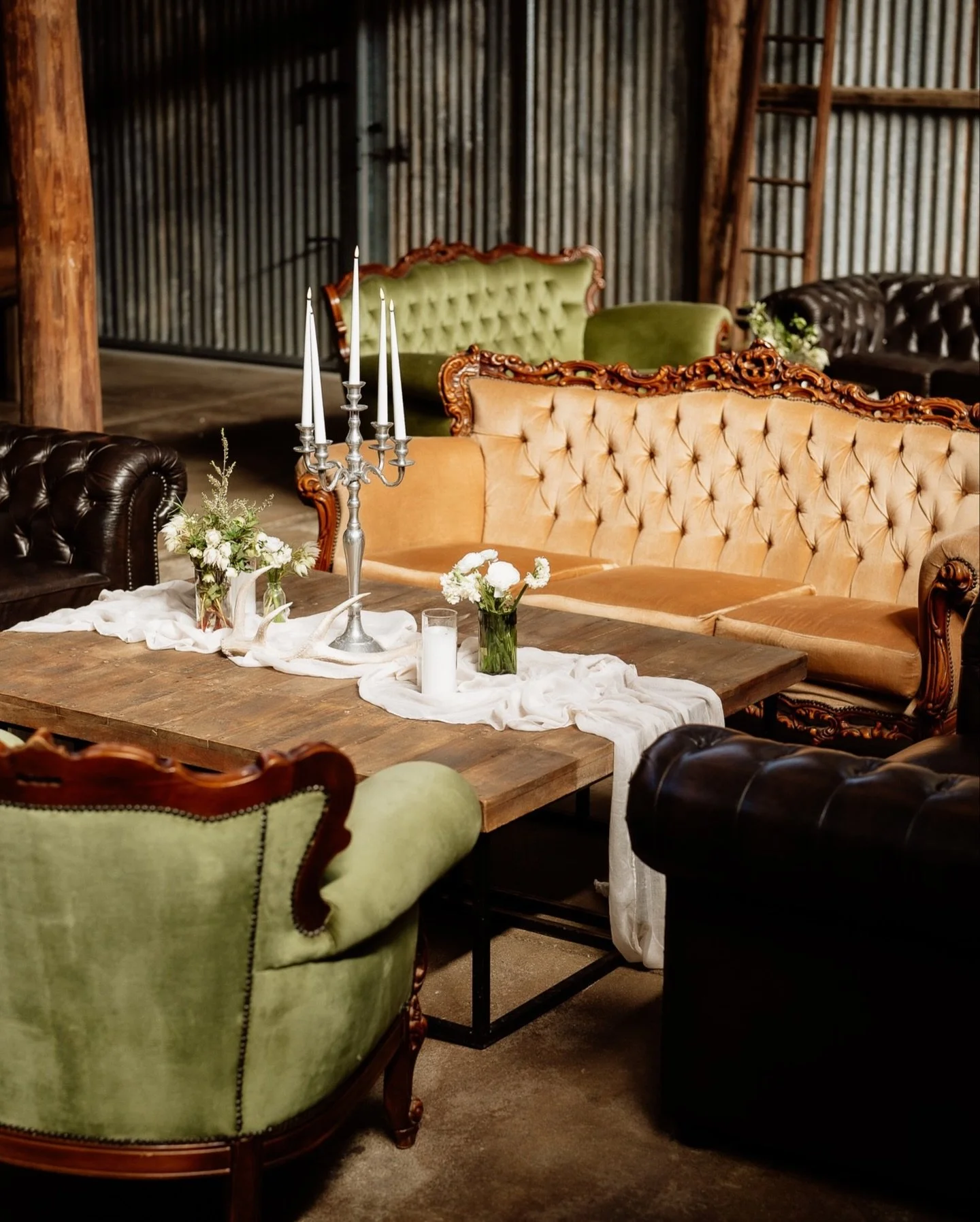 Our unique wedding reception venue, The Packing Shed, seen here as a cocktail style setup. The space is spread out over 3 seperate levels, giving you different breakout areas for your reception. Whether you&rsquo;re dining, lounging, partying, dancin