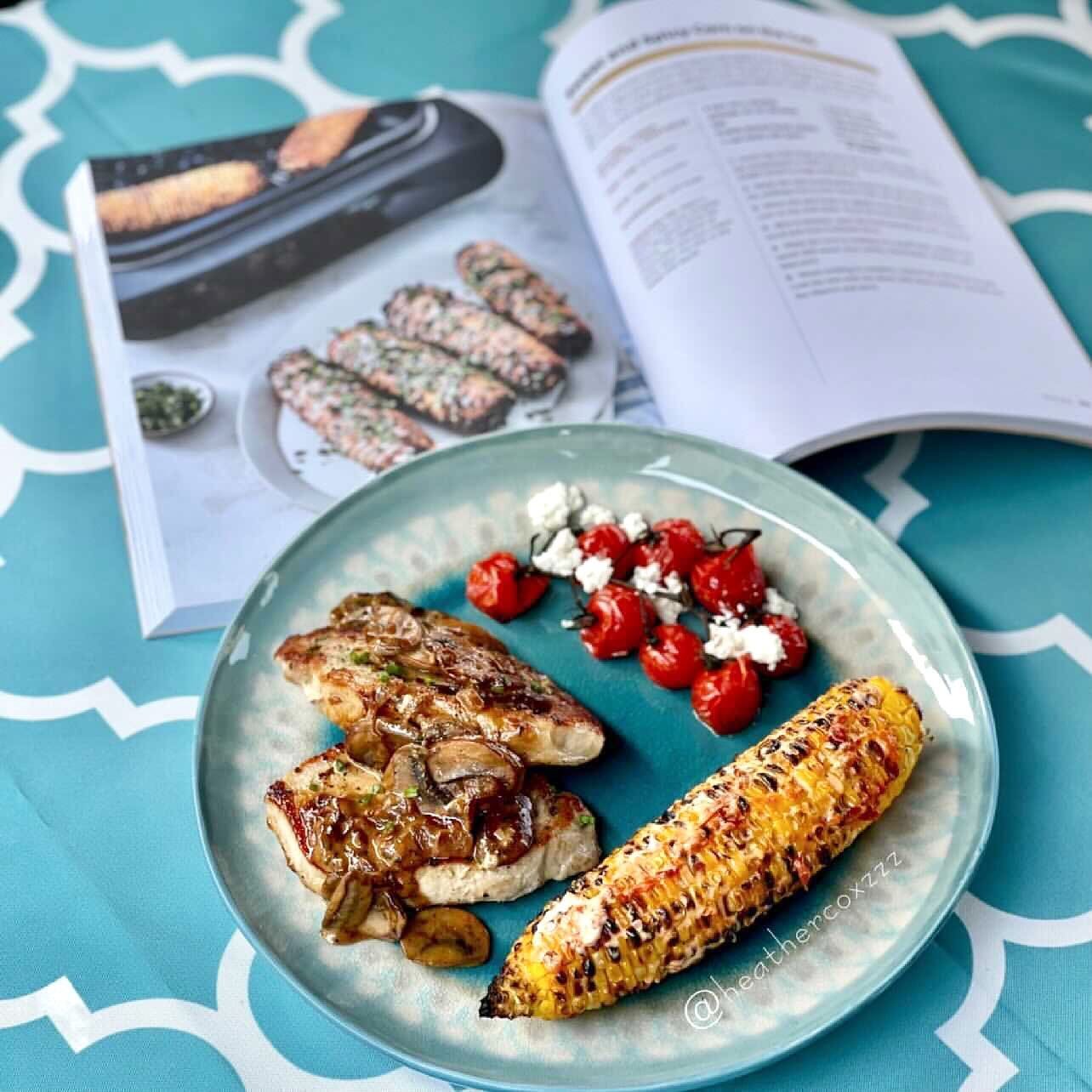 French Onion Pork Chops with Grilled Sweet and Spicy Corn. 
@heathercoxzzz made an amazing meal using inspiration from my cookbook. Sometimes you have no idea what to make so why not look through the 150 recipes and find something! This is a prime ex