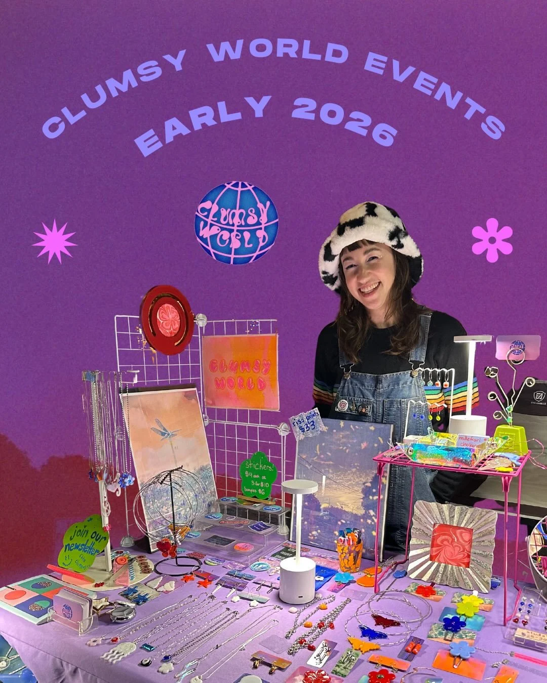 hellooo clumsy cuties 💖 check out our upcoming markets for the next two months! hope to see u there, community is literally the most important thing rn ❤️&zwj;🔥 stay safe folx 🫂