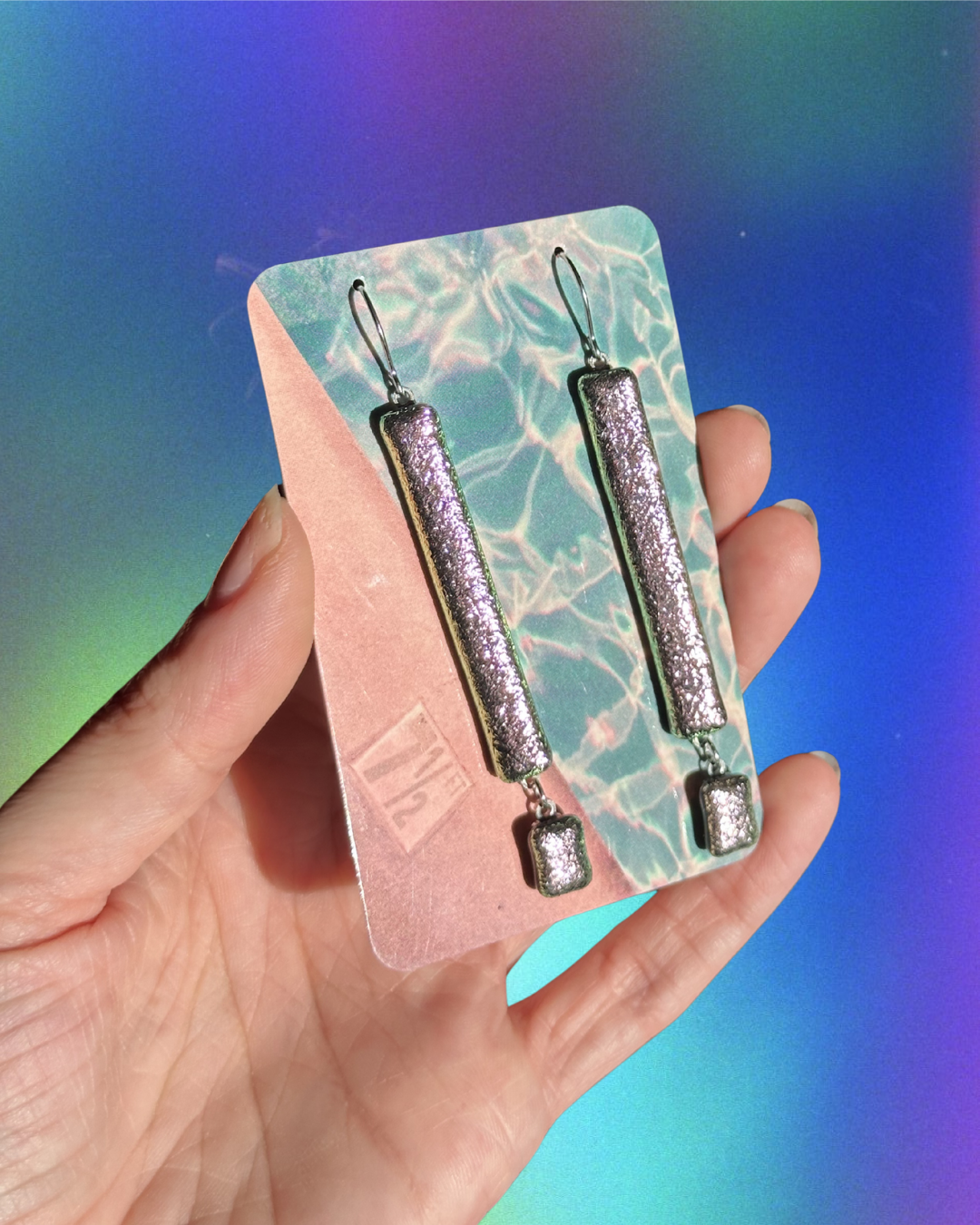 iridescent exclamation earrings!