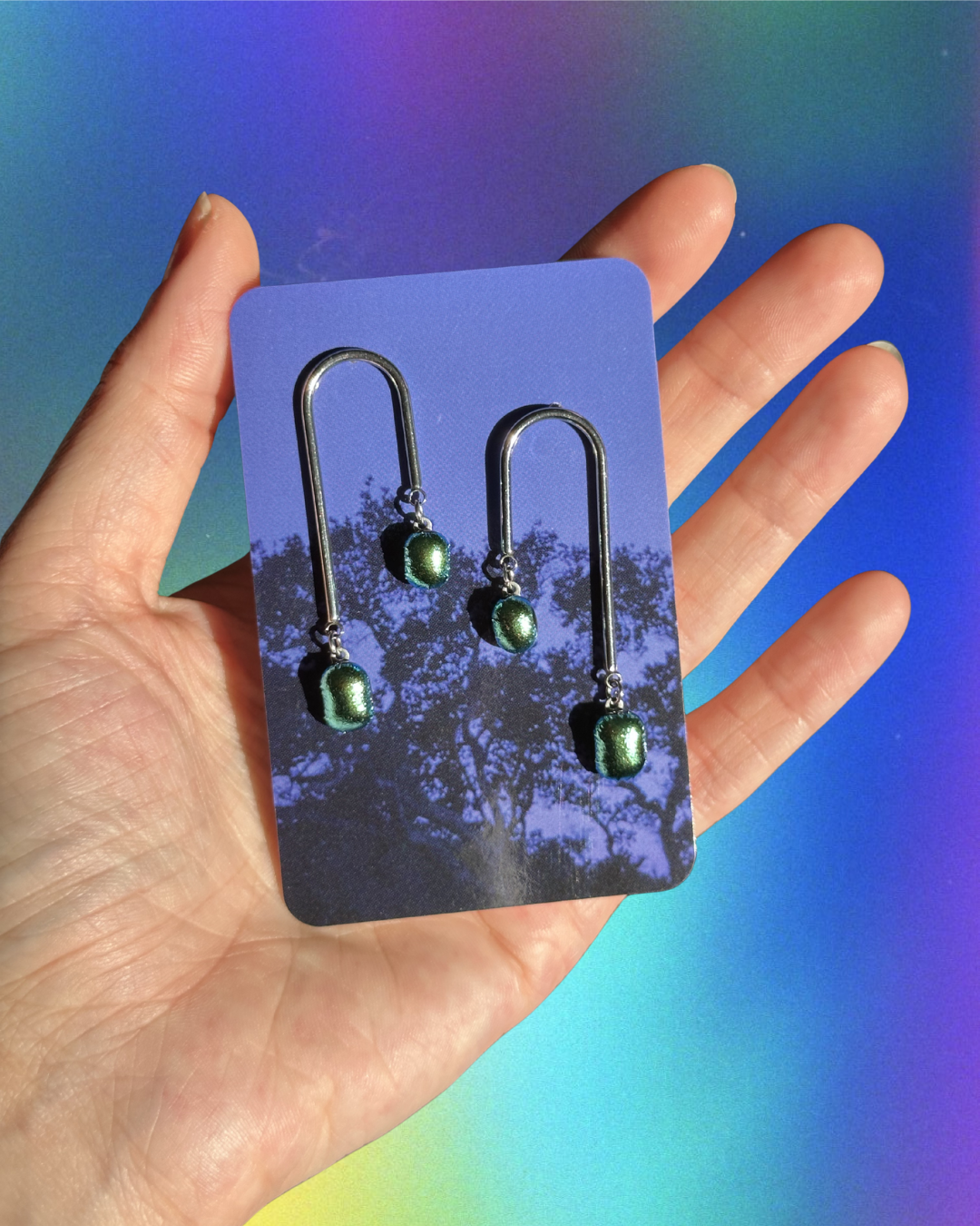 iridescent double drop earrings