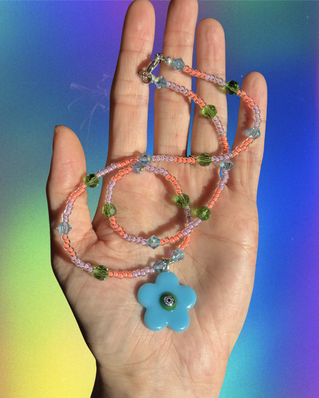millefiori flower necklace ~ clumsy x shimmer goth craft
