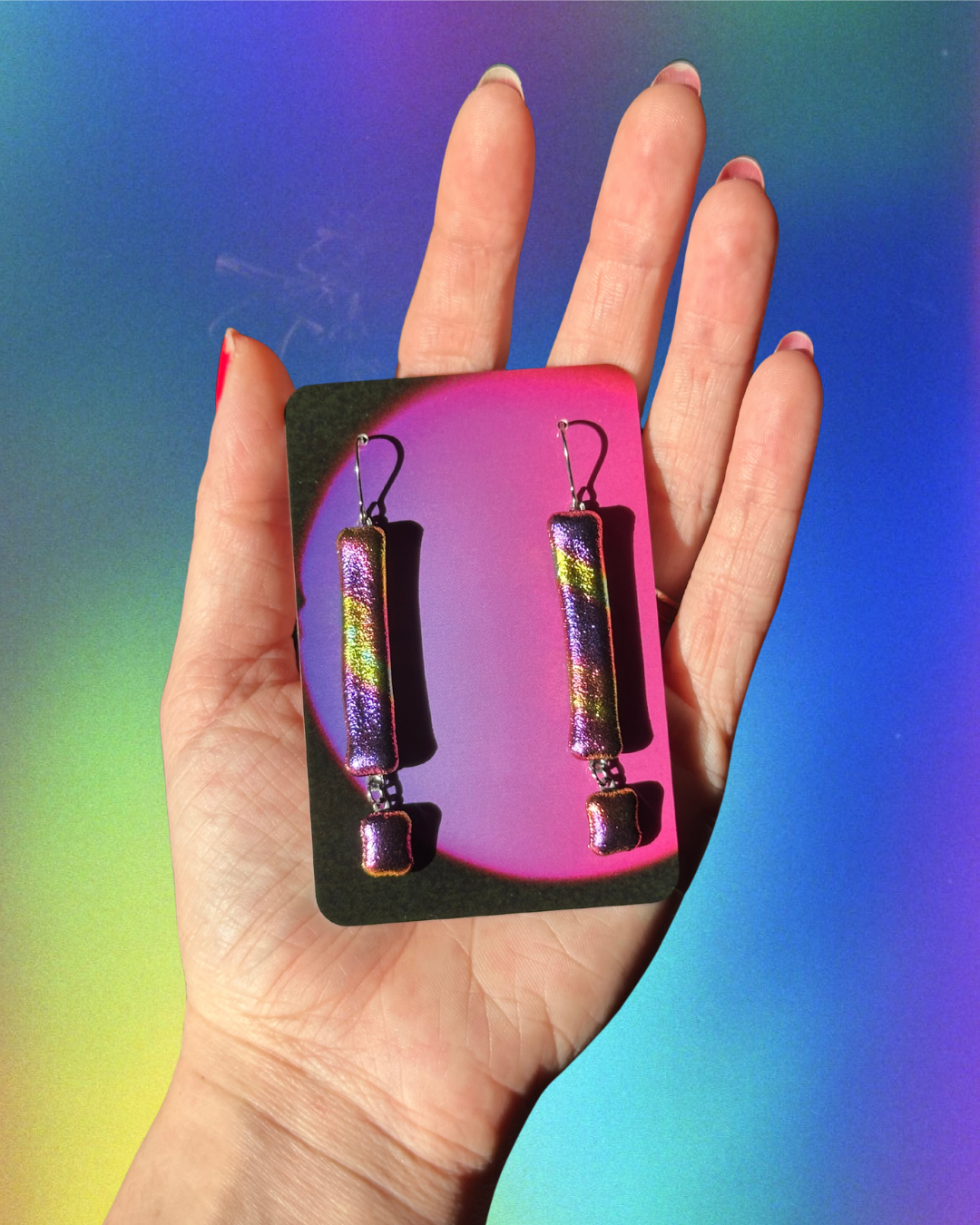 iridescent exclamation earrings!