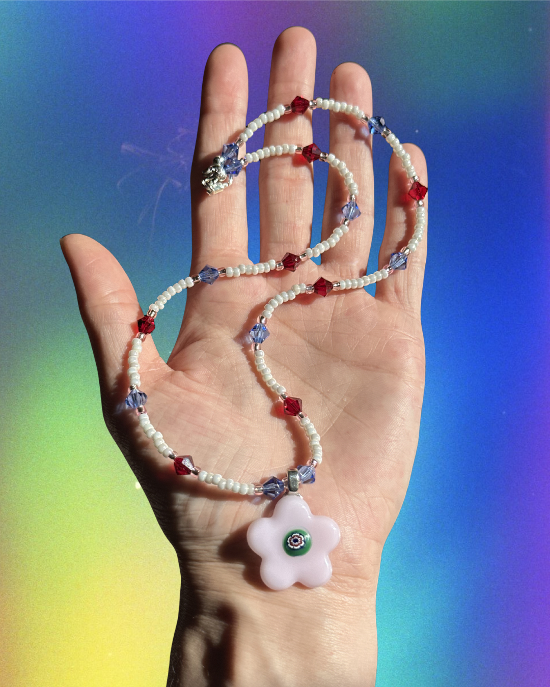 millefiori flower necklace ~ clumsy x shimmer goth craft