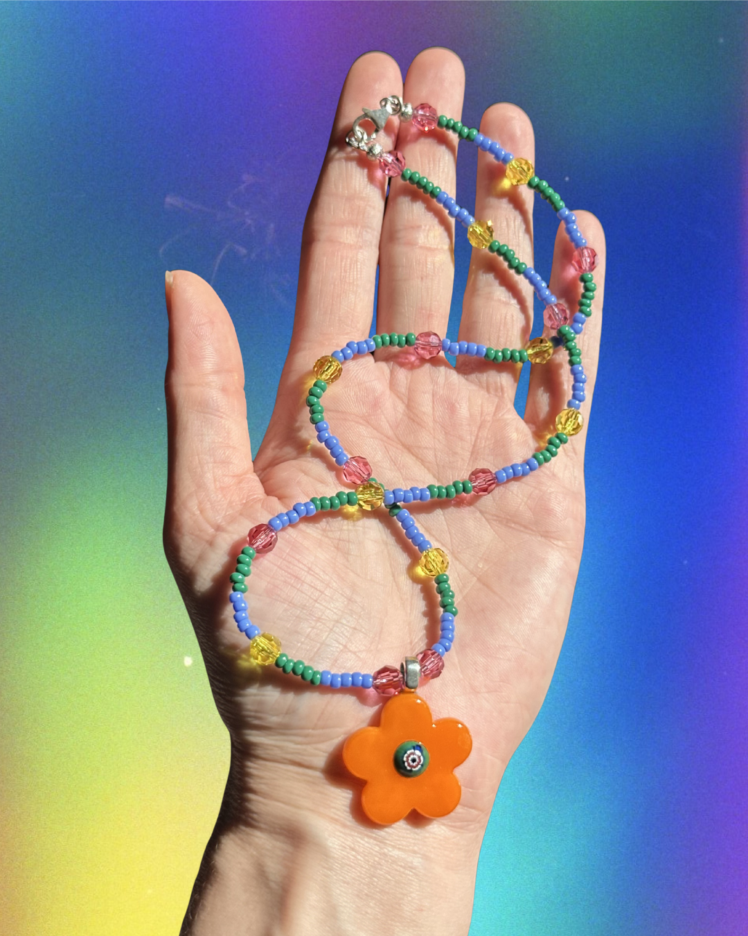 millefiori flower necklace ~ clumsy x shimmer goth craft