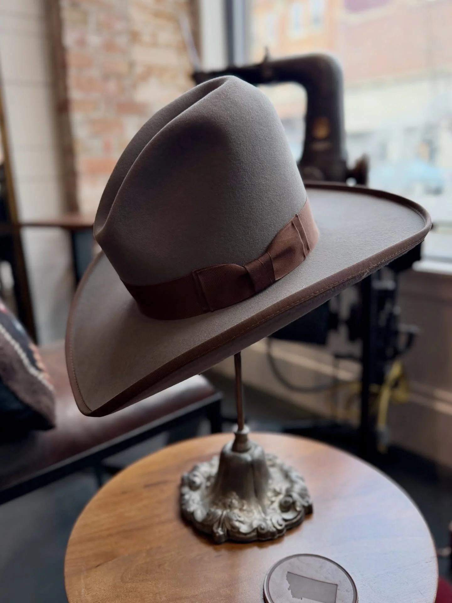 Sometimes a hatter&rsquo;s just got to have some fun. Lea says she&rsquo;s going to wear this one in Great Falls this year. Let&rsquo;s see if she can pull it off. 
&bull;
#djameshats #customhat #gushat #hatshop #montana