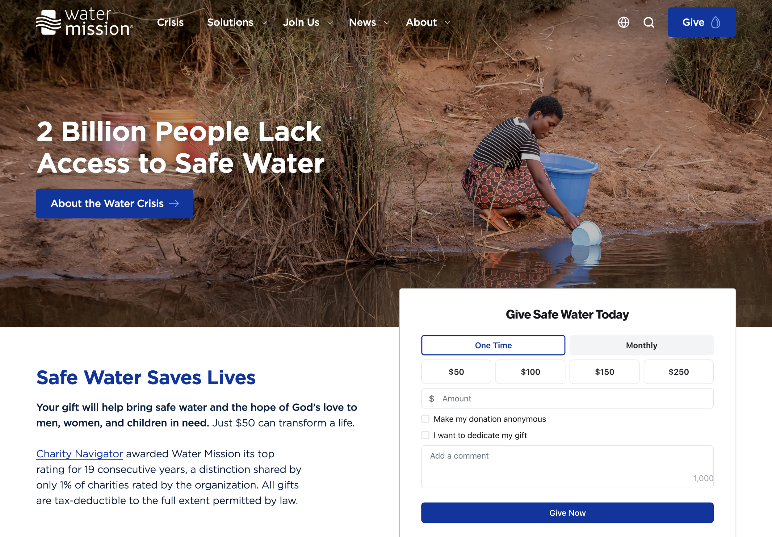 Water Mission, safe water nonprofit, home page