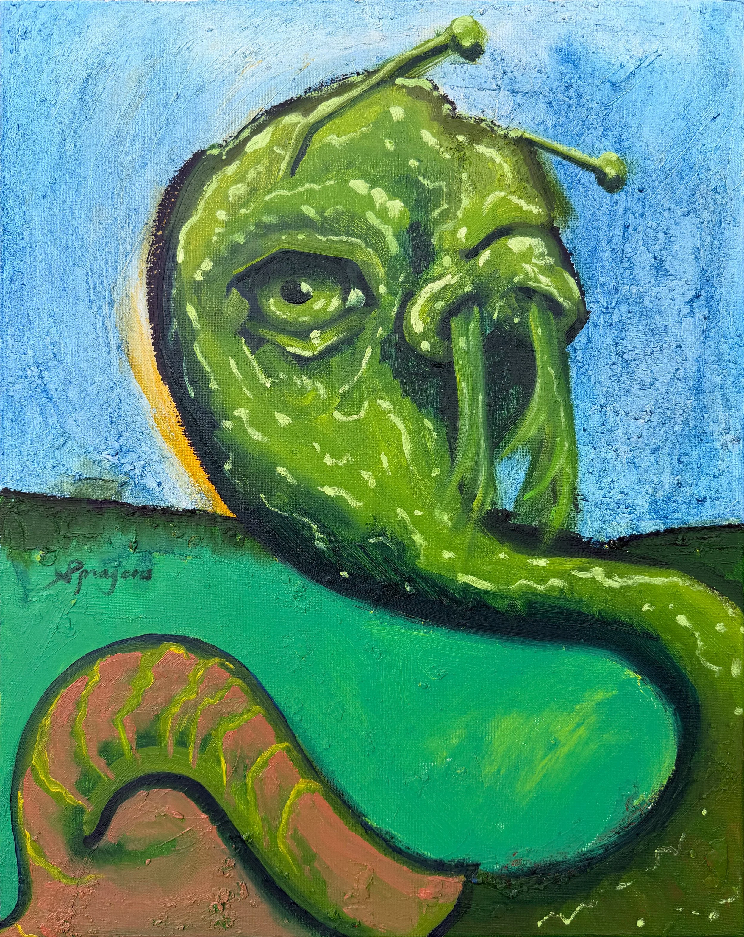 Snot Snail, 2026. Oil and oil stick on canvas. 16x20"