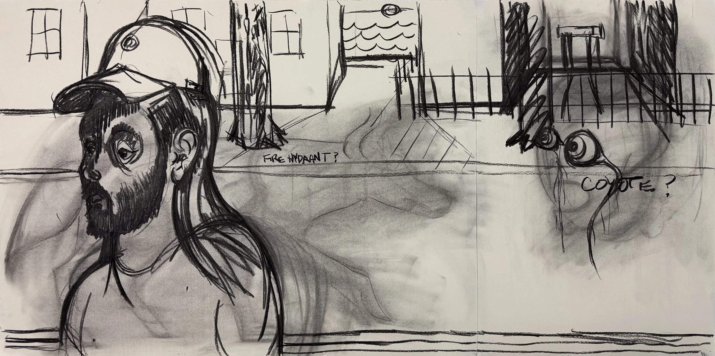 Study for "Passage", 2025. Charcoal on paper. 18x36"