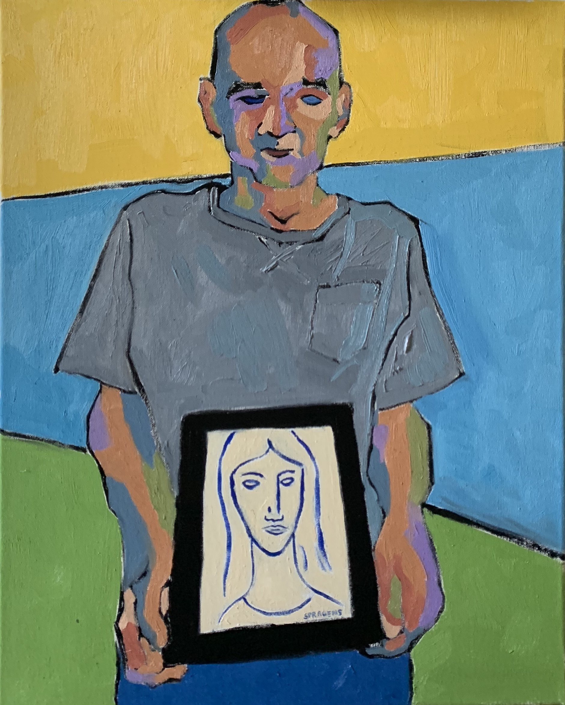 Allen With Modigliani, 2019. Oil on canvas. 16x20"