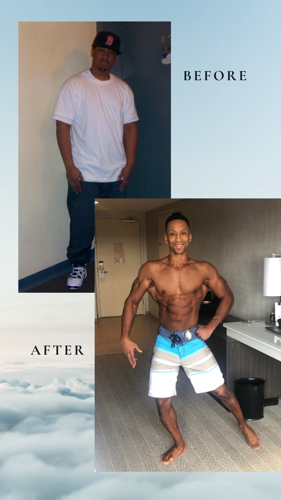 Coach Chris's personal body transformation, before and after natural bodybuilding training
