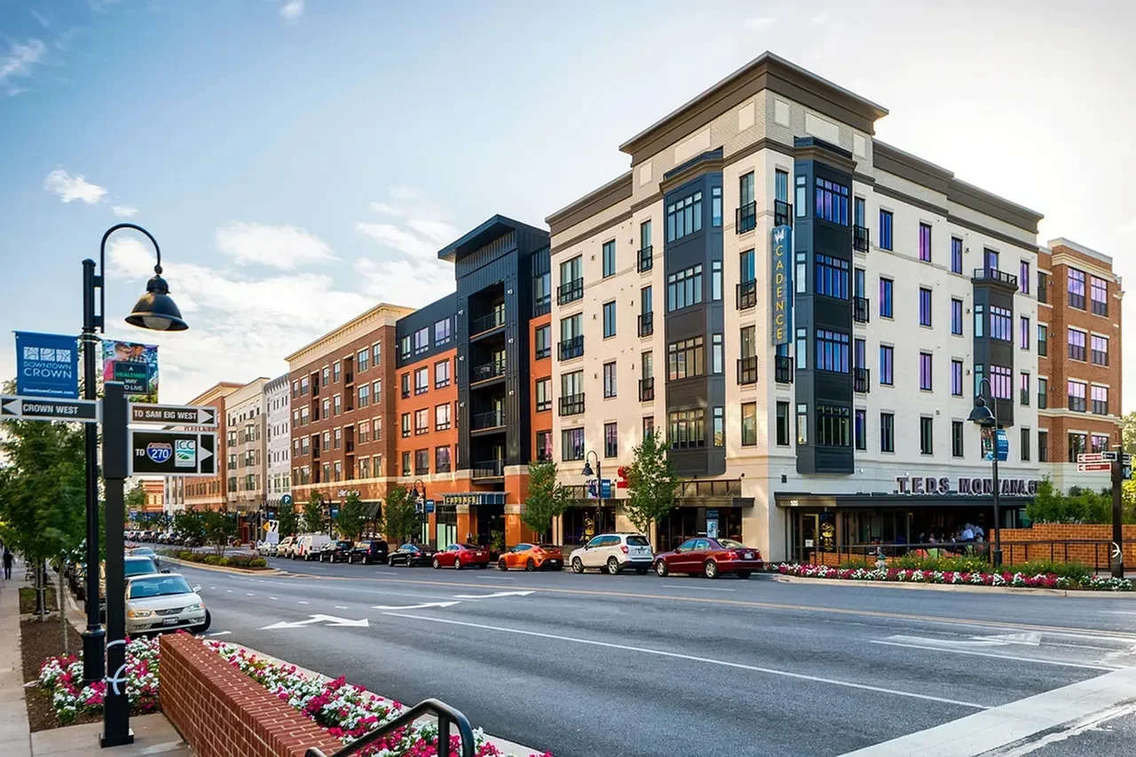 Downtown streetscape in Montgomery County, MD, served by Rooted Fitness Collective