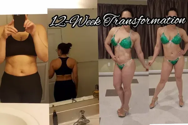 Twelve week body transformation and fitness coaching results for a female athlete.