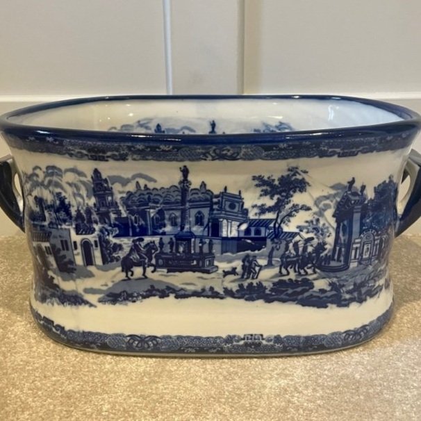 Large Blue and White Antique Footbath