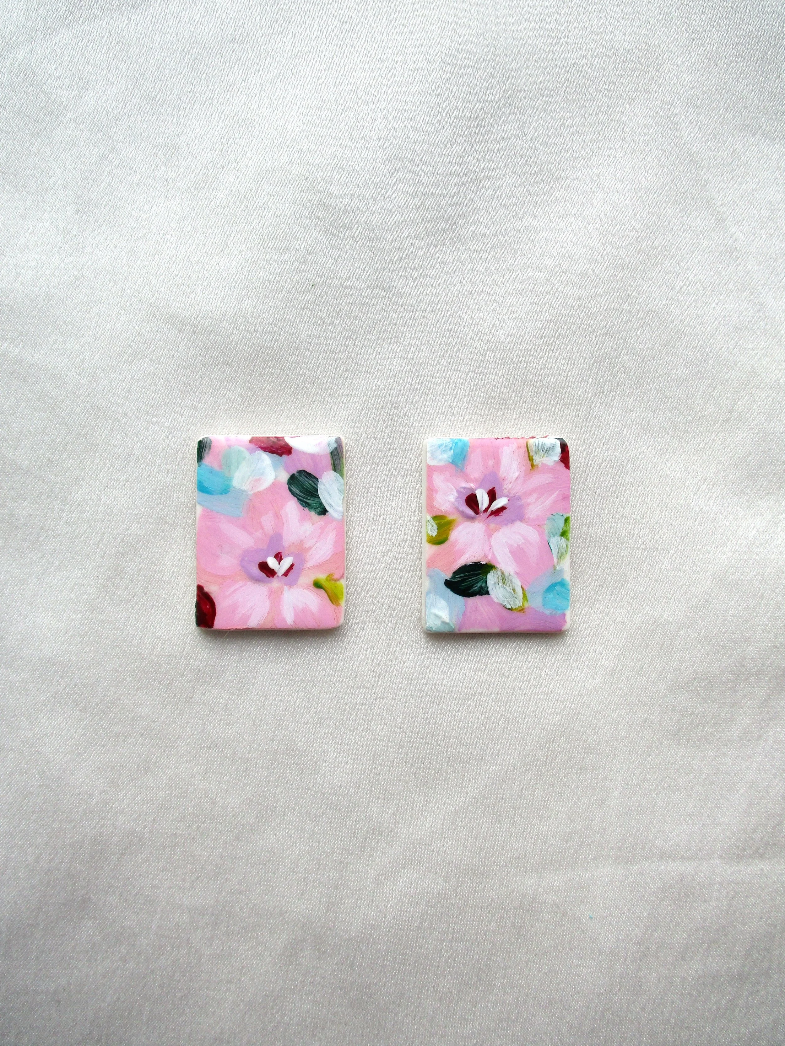 Pink Florals - Canvas Studs