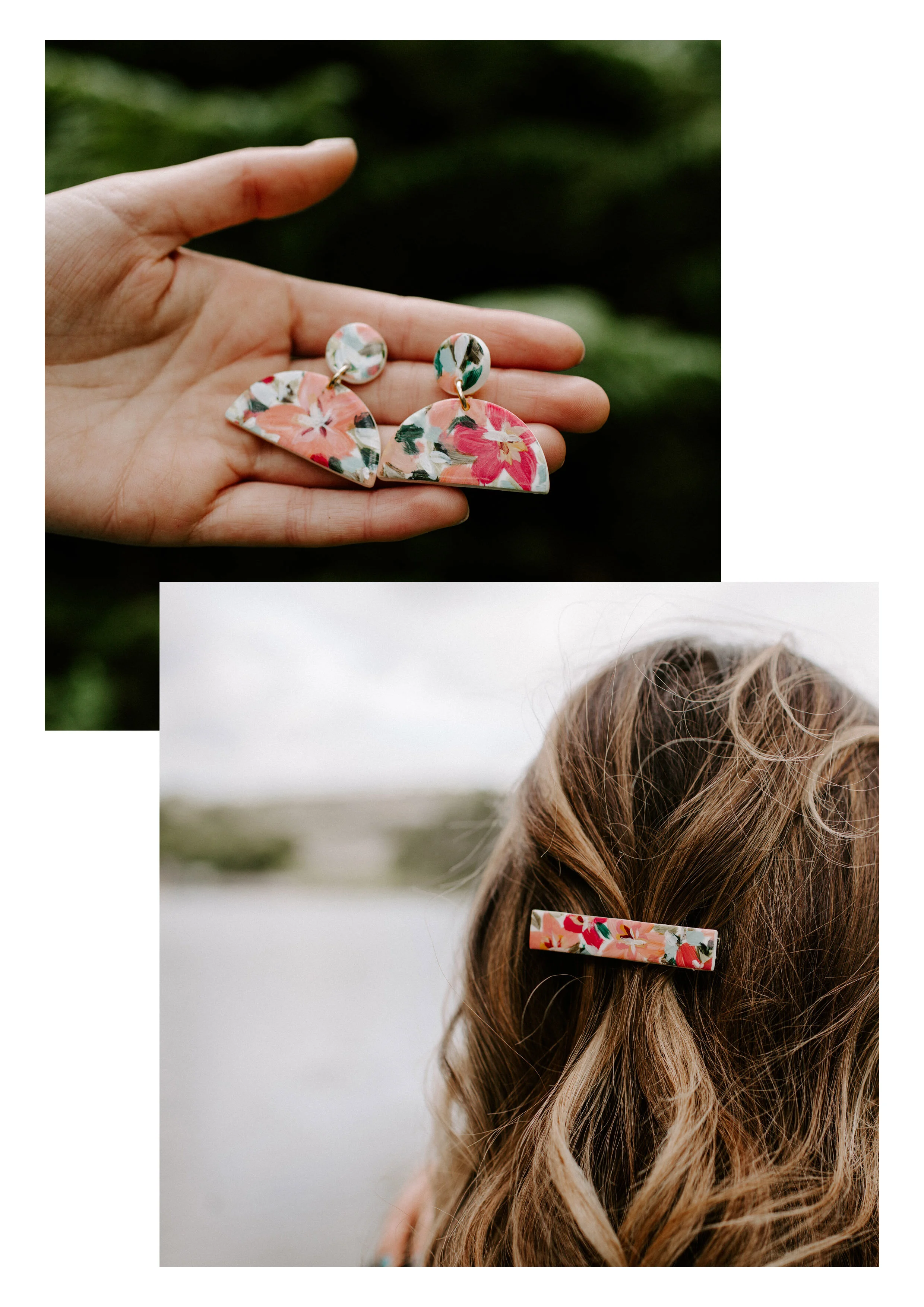 Floral Half Moons & Matching Medium Hairclip