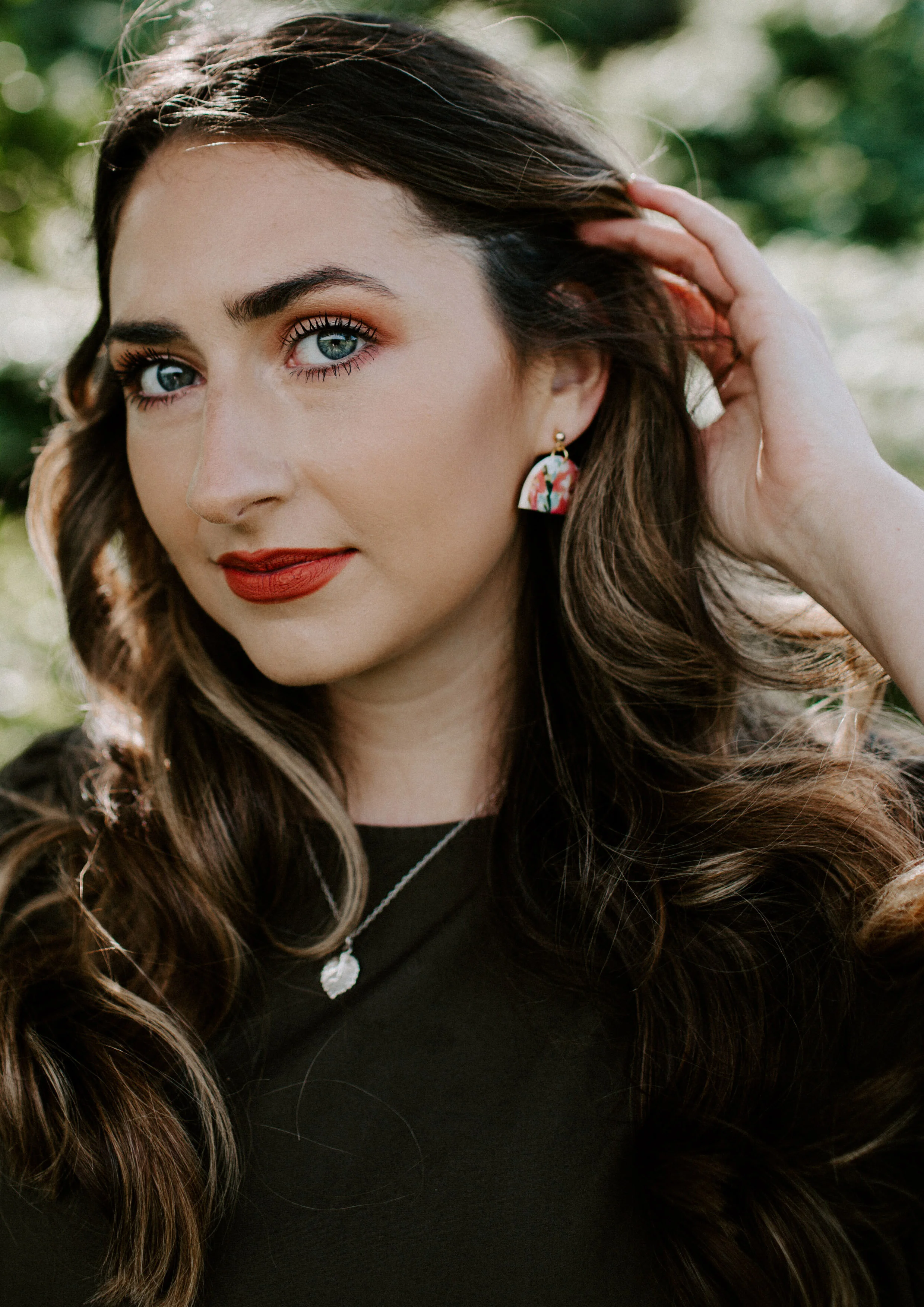 Floral Half Moons With Gold Stud