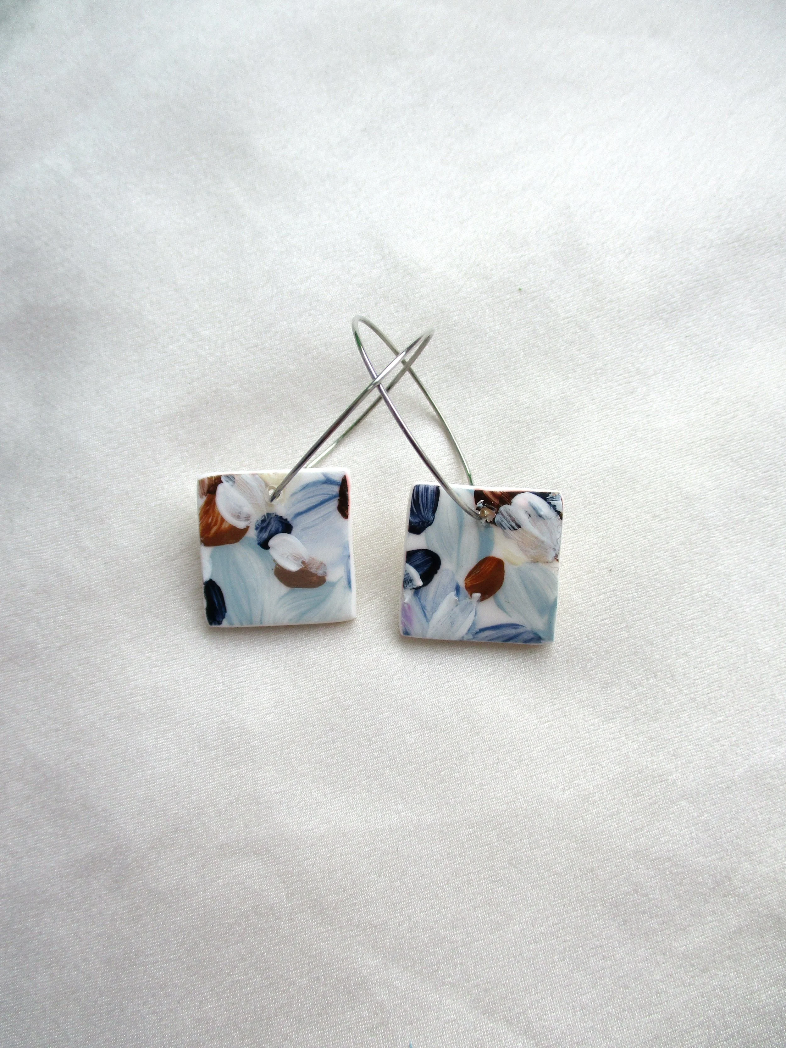 Denim Florals - Tile Hoops