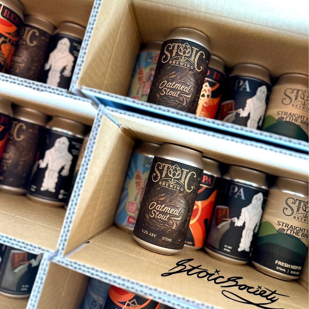 Stoic Society Subscription boxes on the packing bench today! 📦🍻

👀 Our brand new Oatmeal Stout fresh off the canning line and straight into your best of Autumn boxes. *Oatmeal Stout is being released NEXT weekend for &ldquo;Into The Darkness&rdquo