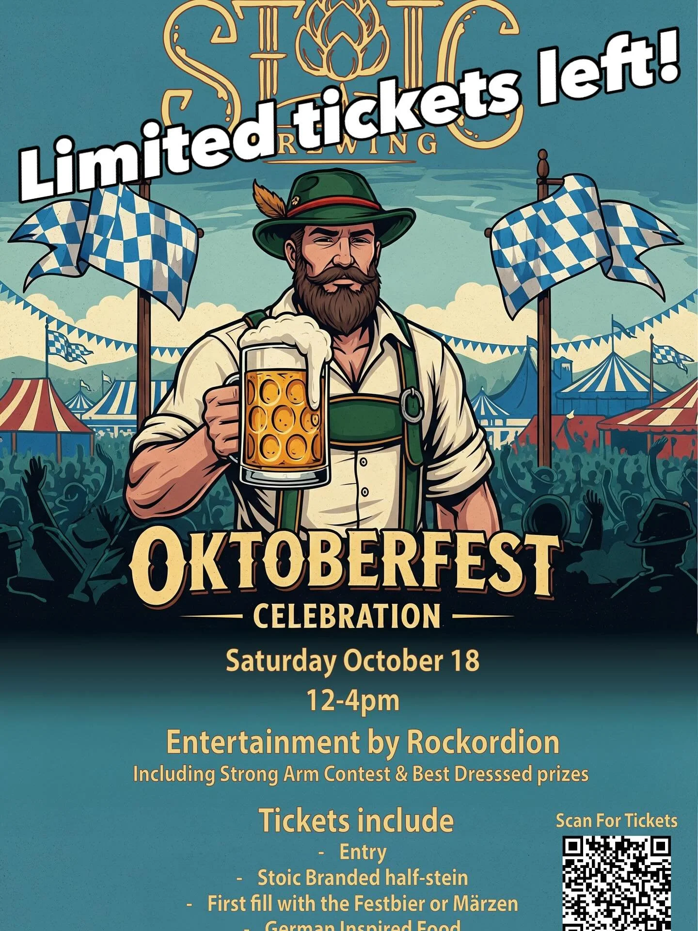 Oktoberfest ticket alert! 🚨 We are officially halfway sold out, and the last few tickets are moving incredibly fast. Don&rsquo;t miss the fun&mdash;secure your spot for the best beer, food, and music now! Link in bio! Prost! 🍻🥨
#StoicBrewing #Okto