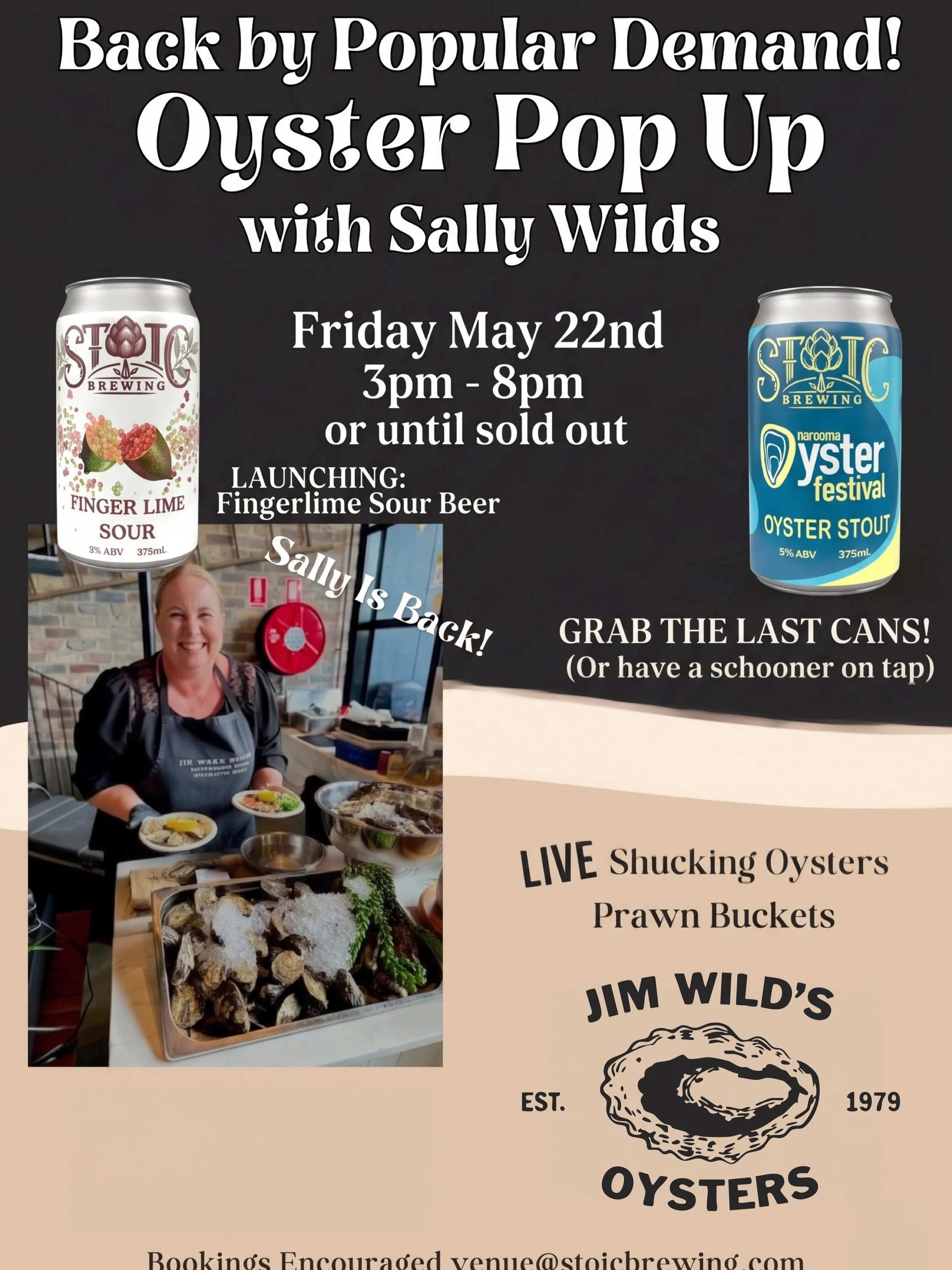 🦪 SHE&rsquo;S BACK! 🦪
By popular demand, the amazing Sally is returning for another epic Oyster Pop-Up here at Stoic Brewing Gerringong.
Join us for an afternoon of LIVE oyster shucking and delicious prawn buckets, brought to you fresh from the leg