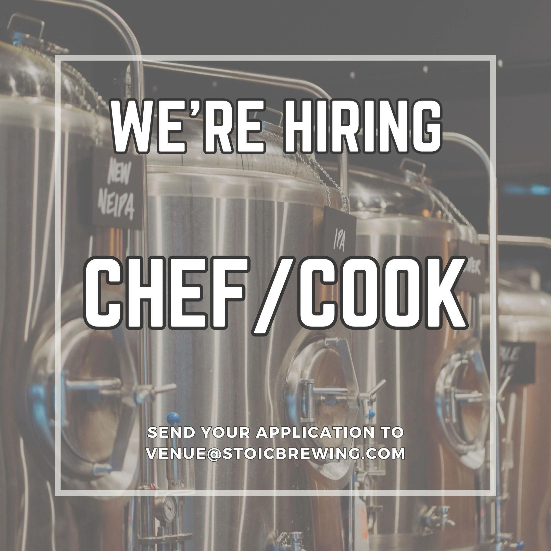 🔥 WE&rsquo;RE HIRING: CHEF / COOK 🔥

We&rsquo;re looking for a passionate Chef or Cook to join the team here at Stoic Brewing! 🍻

If you love slinging great food in a vibrant, supportive environment, this one&rsquo;s for you.

The Lowdown:
🕒 Ulti