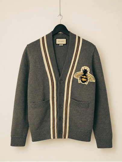 Gucci Bee Accent Stripe Cardigan