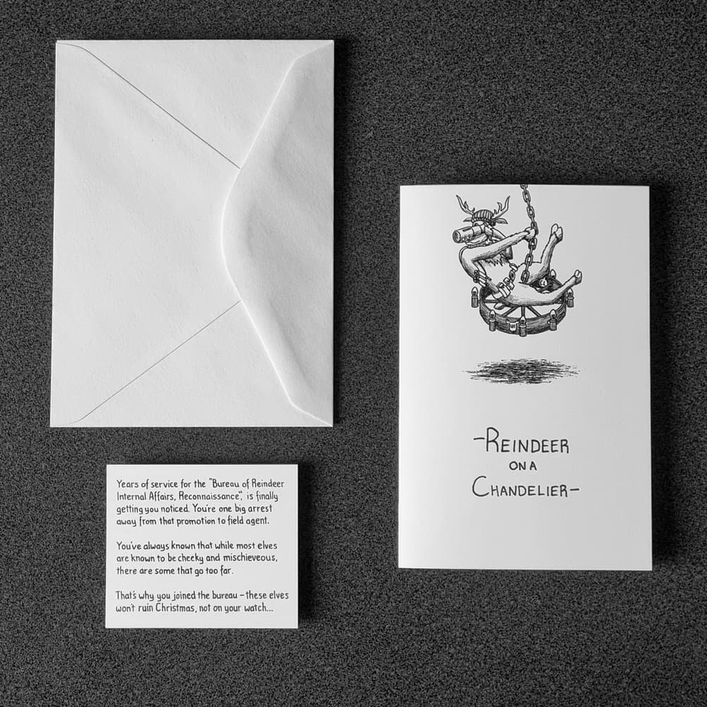 Laid out "Reindeer on a Chandelier" Puzzle card - Mystery Unfolds