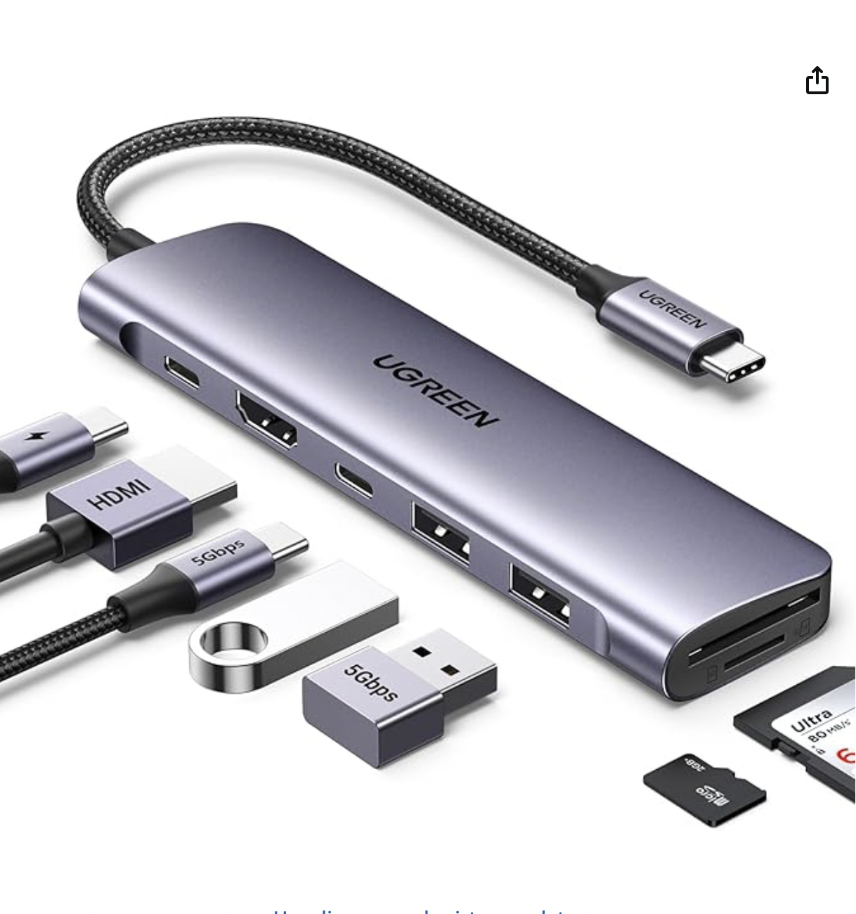 UGREEN Revodok 1071 Hub USB C 7 en 1 Adaptador Multipuerto Docking Station se volvió imprescindible para mí desde que trabajo con equipos que tienen únicamente puertos USB-C.
Me permite conectar fácilmente discos externos, tarjetas de memoria, cámara