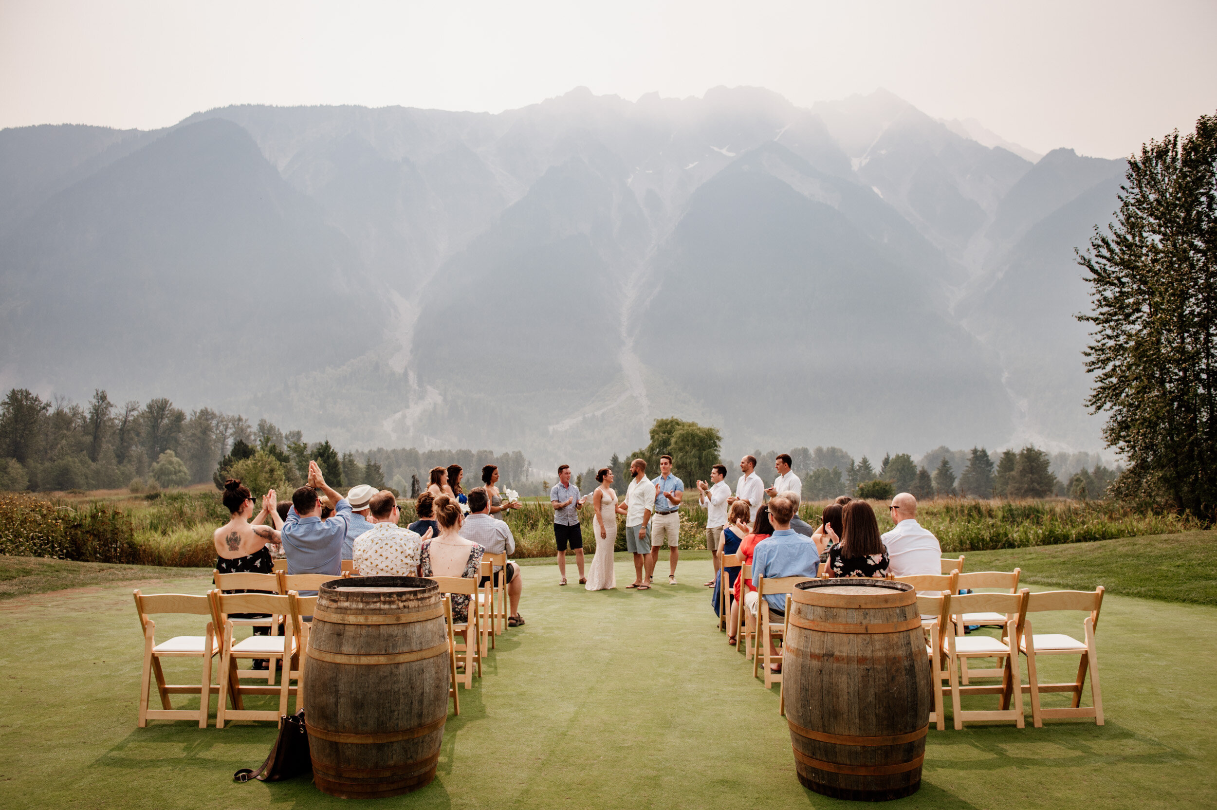 Big Sky Golf Course wedding ceremony location at the base of Mount Currie in Pemberton