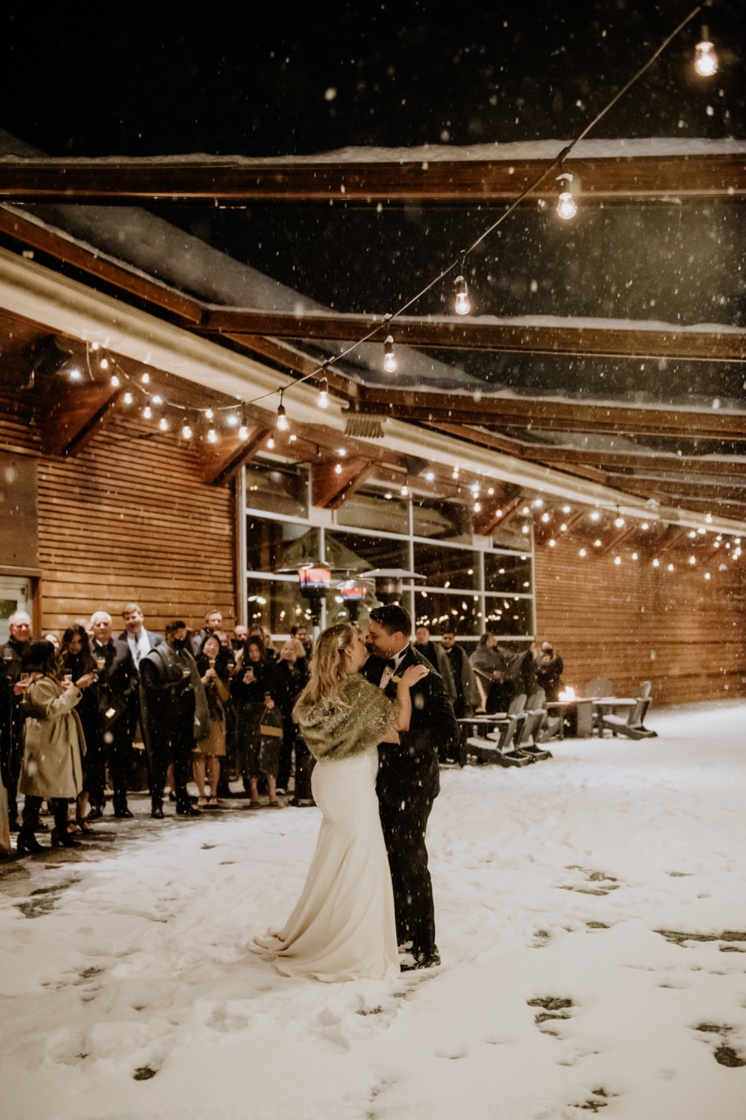 Squamish Lil’wat Cultural Centre Winter Wedding Dancing in snow