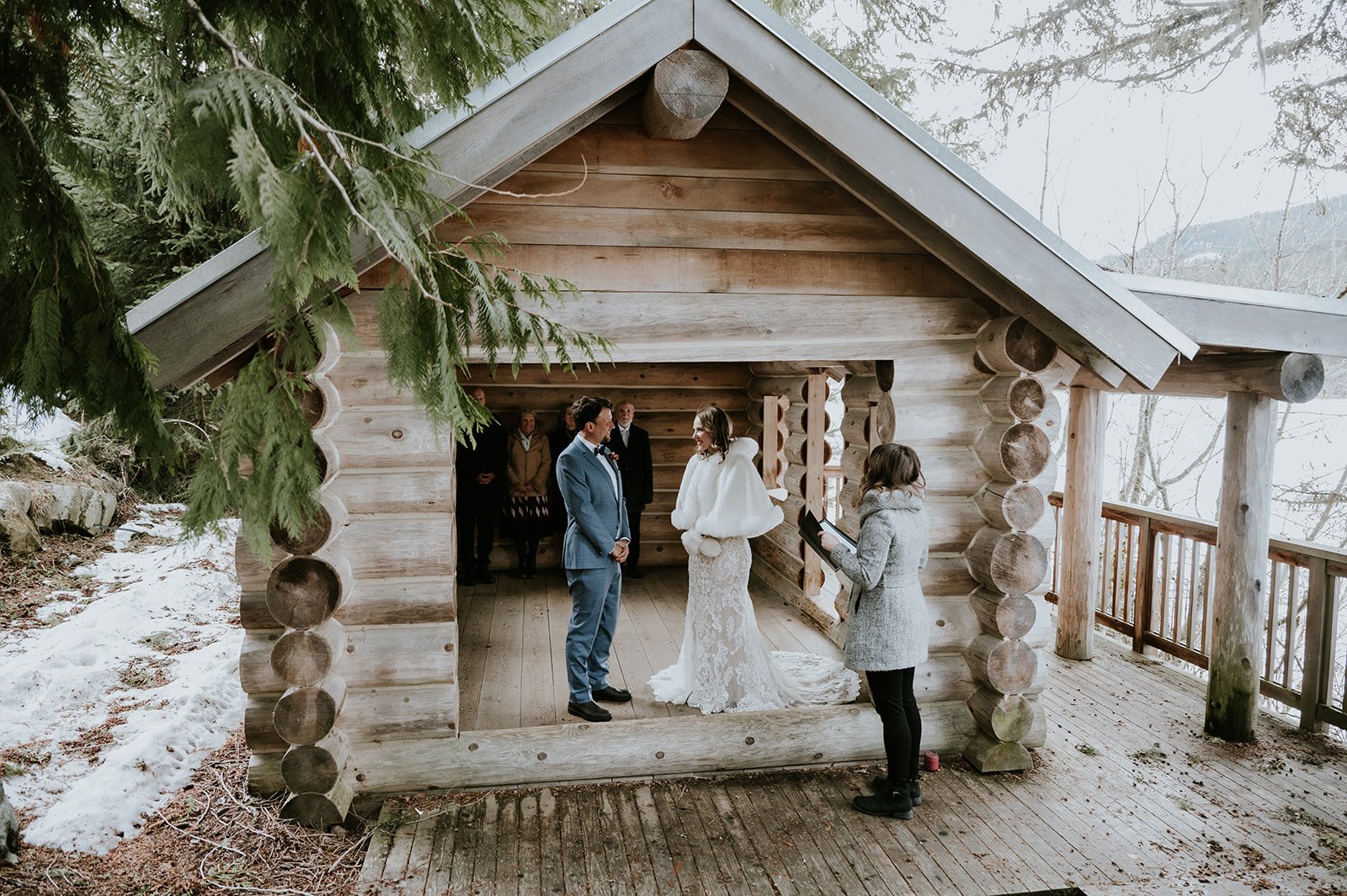 Wedding Ceremony at the cabin on Alta Lake Whistler